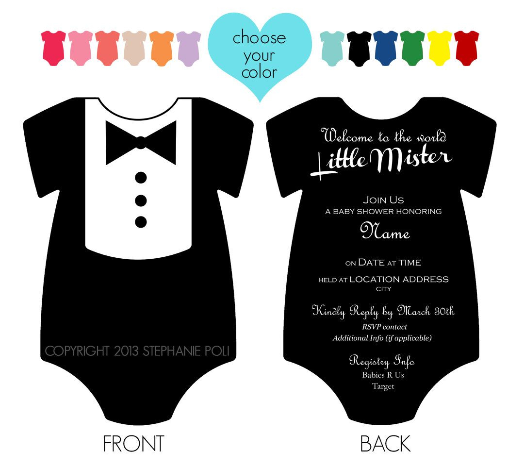 Customized Dapper Tuxedo Onesie Ba Shower Invitation Printable with regard to dimensions 1080 X 962