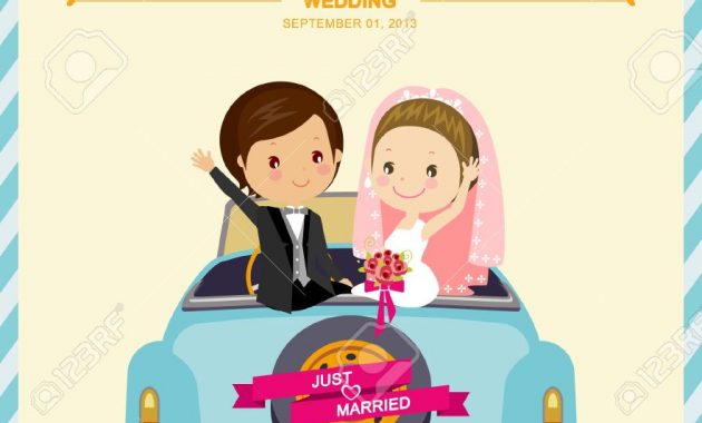 Cute Bride And Groom In Wedding Car Wedding Invitation Template throughout size 882 X 1300