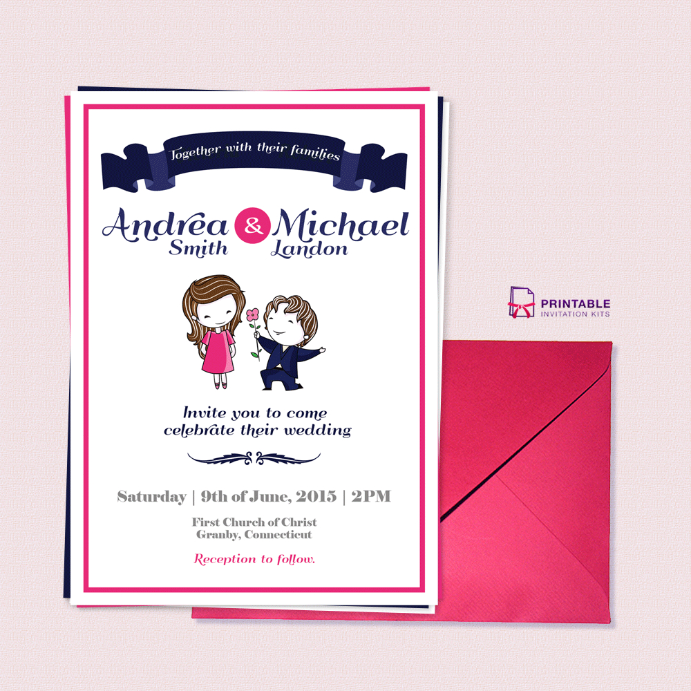 Cute Couple Illustration Wedding Invitation Template Wedding for measurements 1000 X 1000