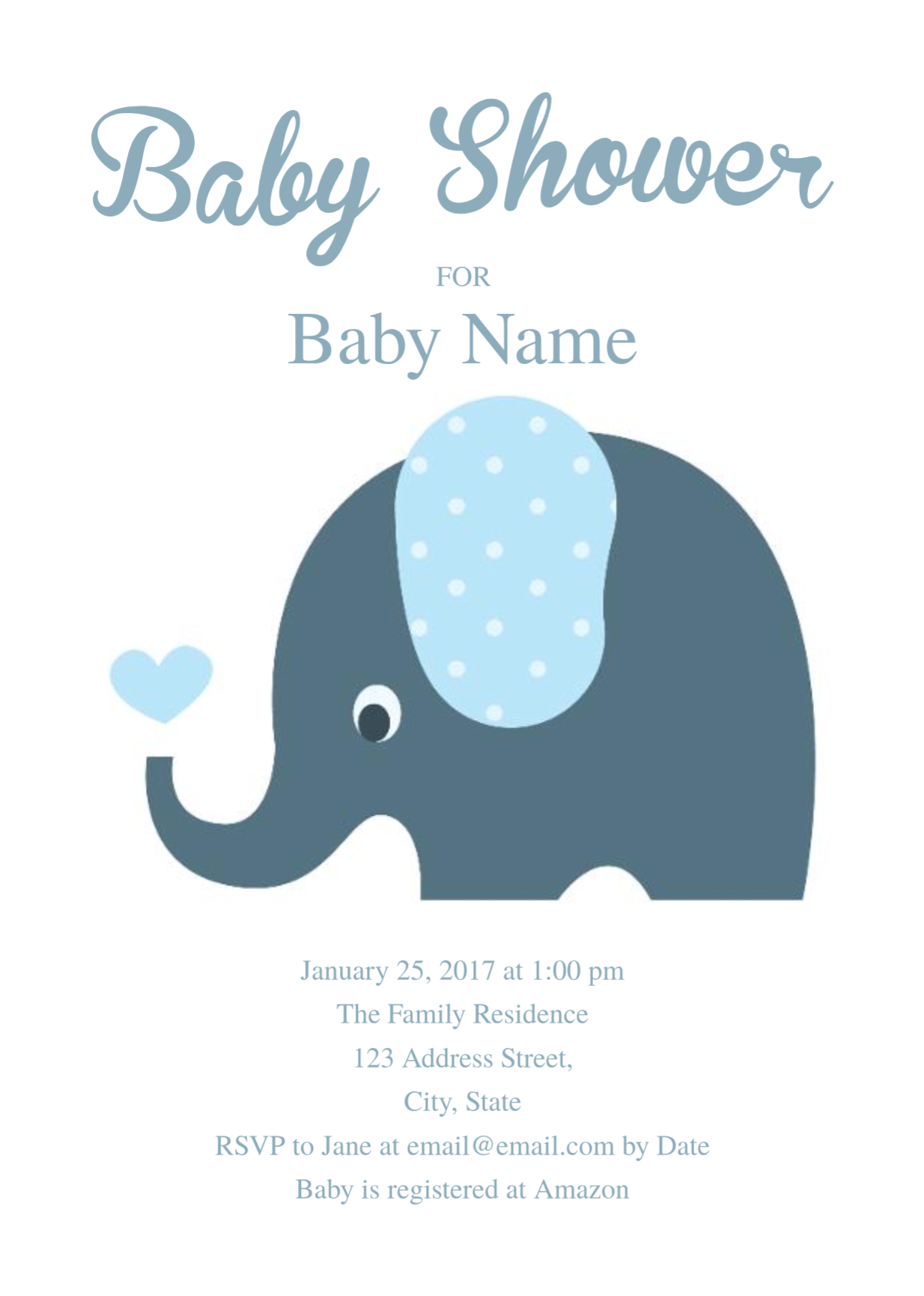 Cute Elephant Ba Shower Invitation Template Free Personal for proportions 1234 X 1730
