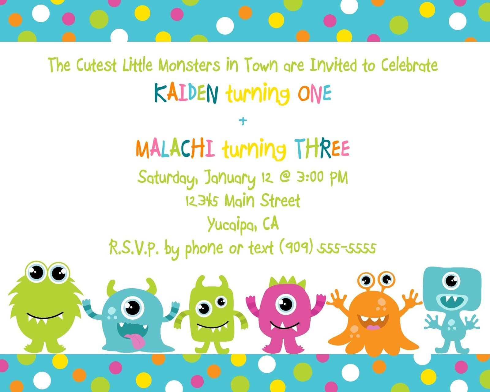 Cute Little Monster Birthday Invitation Printable Free throughout size 1600 X 1280
