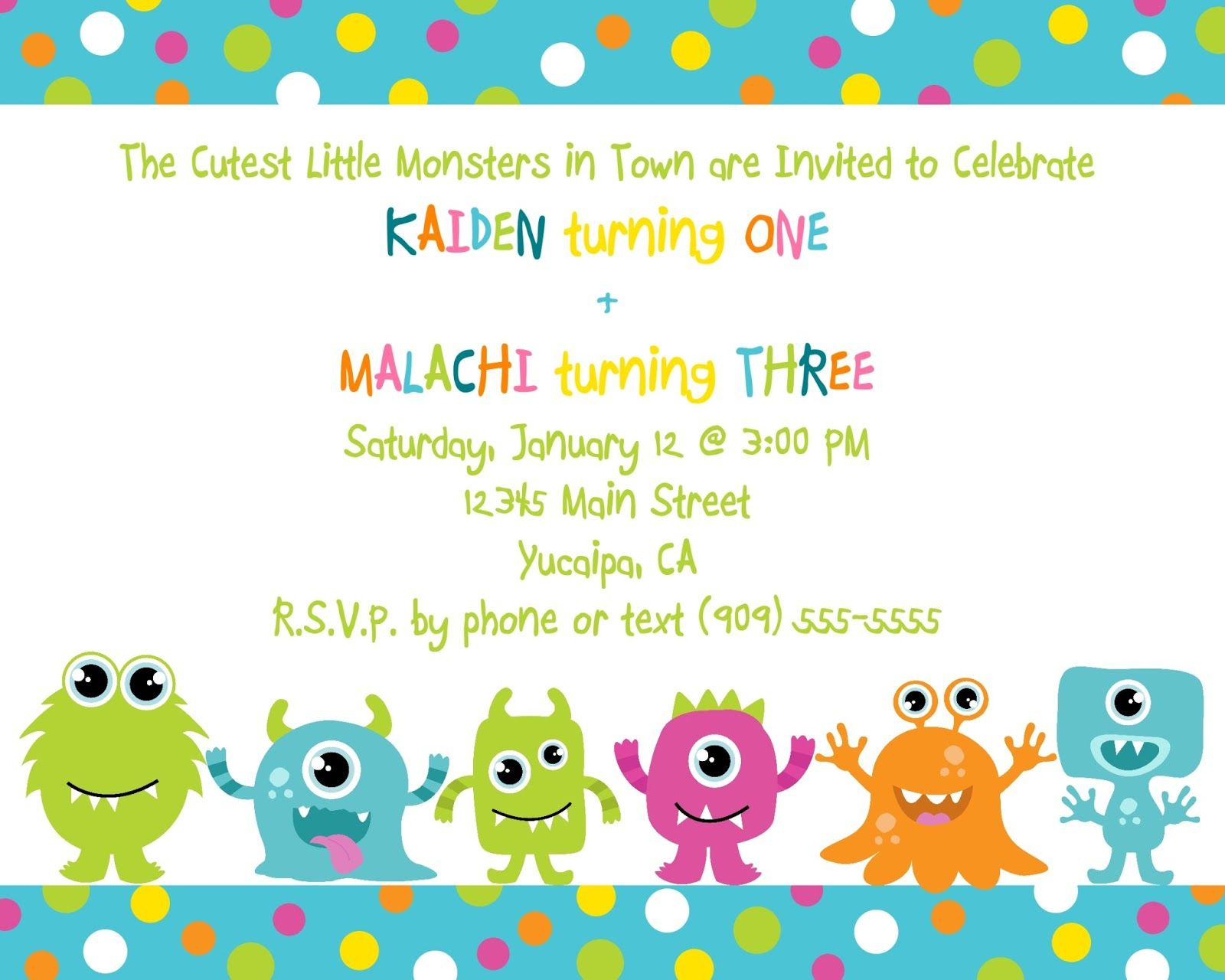 Cute Little Monster Birthday Invitation Printable Free within dimensions 1600 X 1280