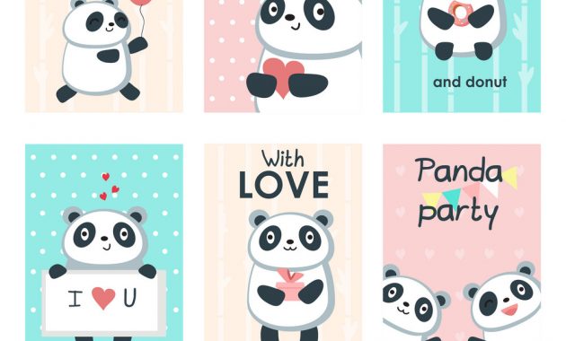 Cute Panda Invitation Cards Template Set Vector Image in proportions 1000 X 1080