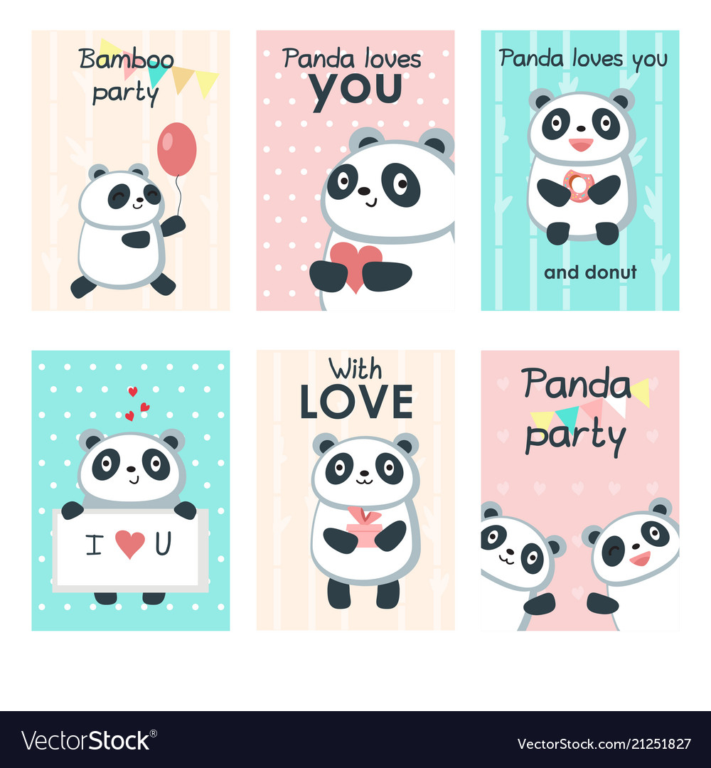 Cute Panda Invitation Cards Template Set Vector Image in proportions 1000 X 1080