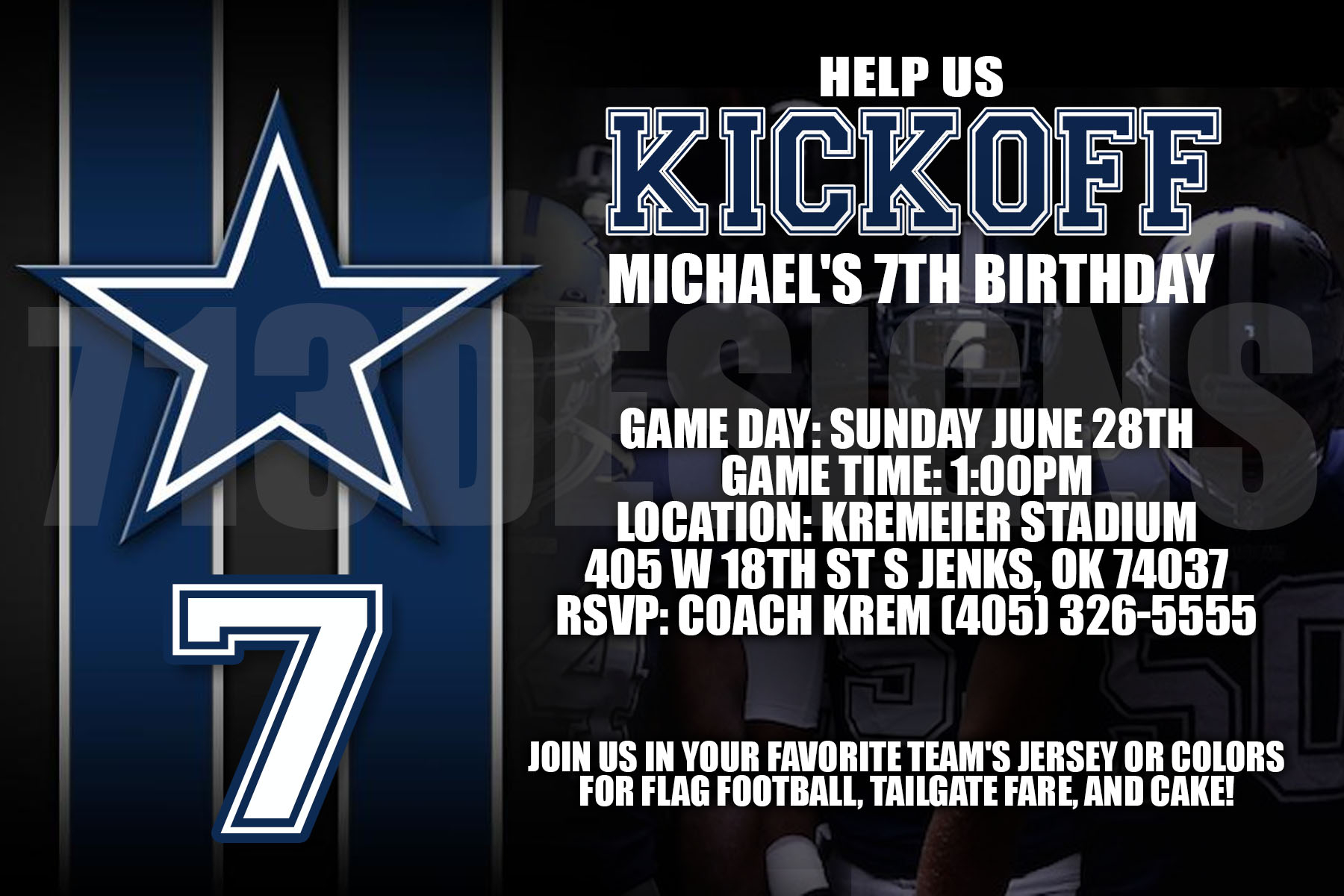 Dallas Cowboys Birthday Invitation for size 1800 X 1200