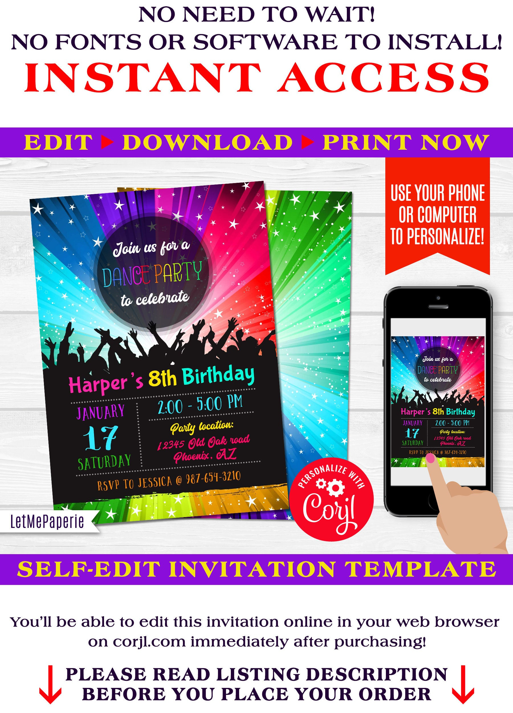 Dance Party Invitation Neon Disco Party Invite Glow Dance Etsy with dimensions 1800 X 2500