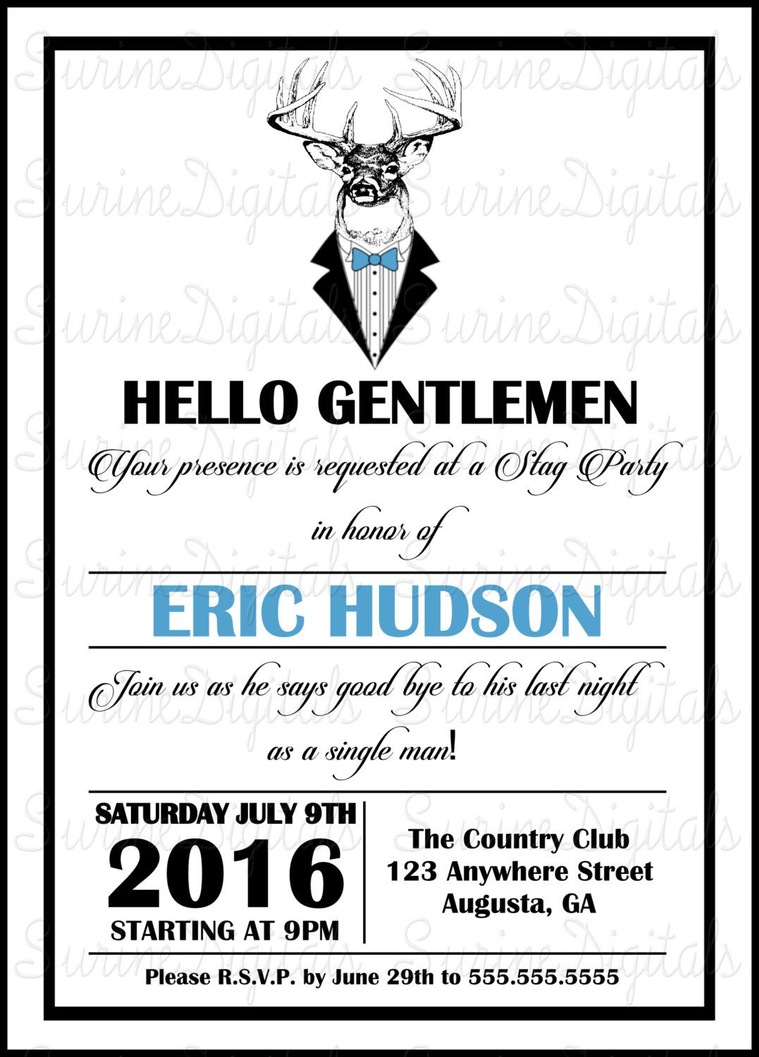 Deer In Tux Bachelor Party Invitation Country Themed Bachelor Party for proportions 1077 X 1500