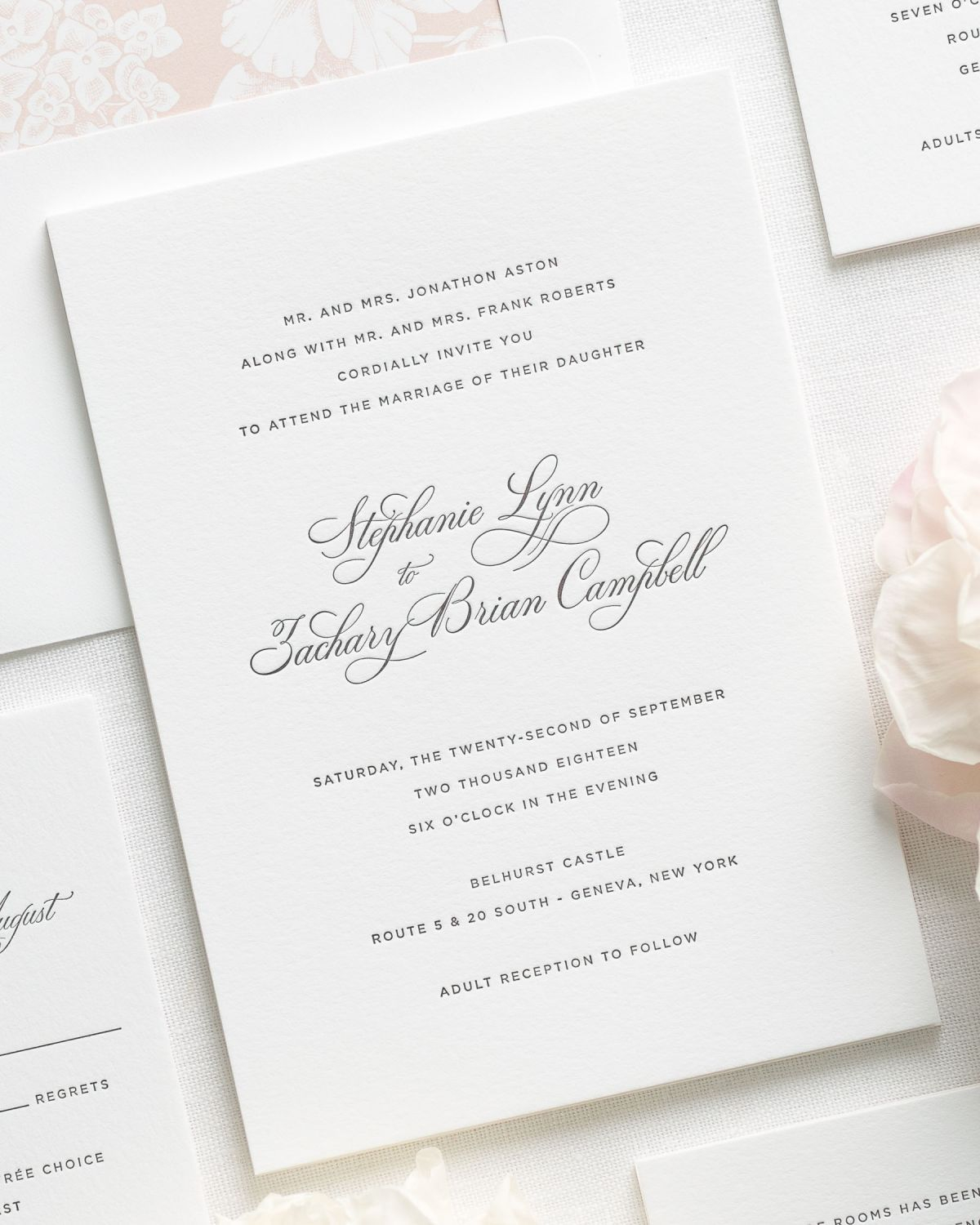 Delicate Elegance Letterpress Wedding Invitations In 2019 Wedding with regard to sizing 1200 X 1500