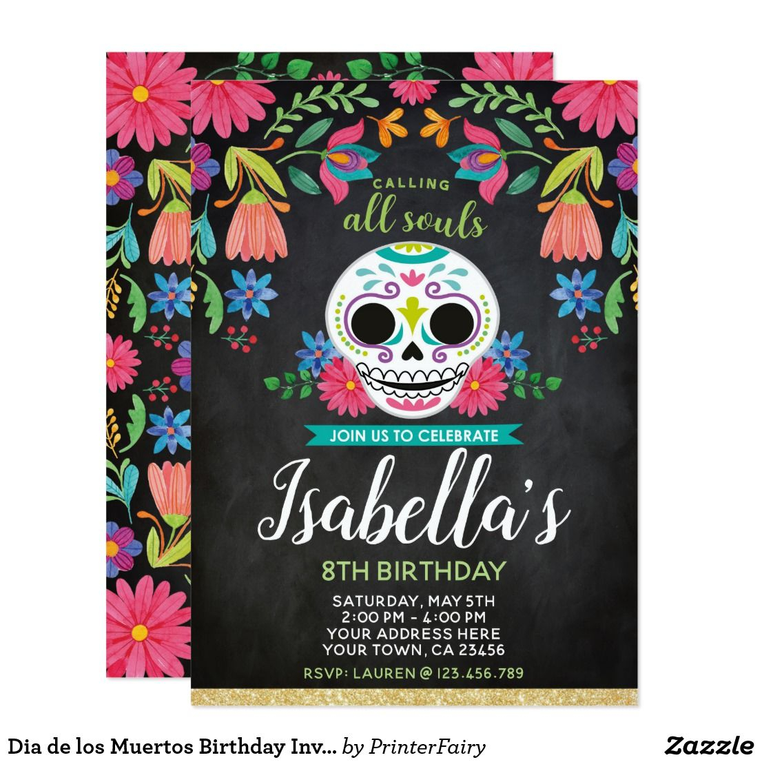 Dia De Los Muertos Birthday Invitation Zazzle Kids Party pertaining to size 1106 X 1106