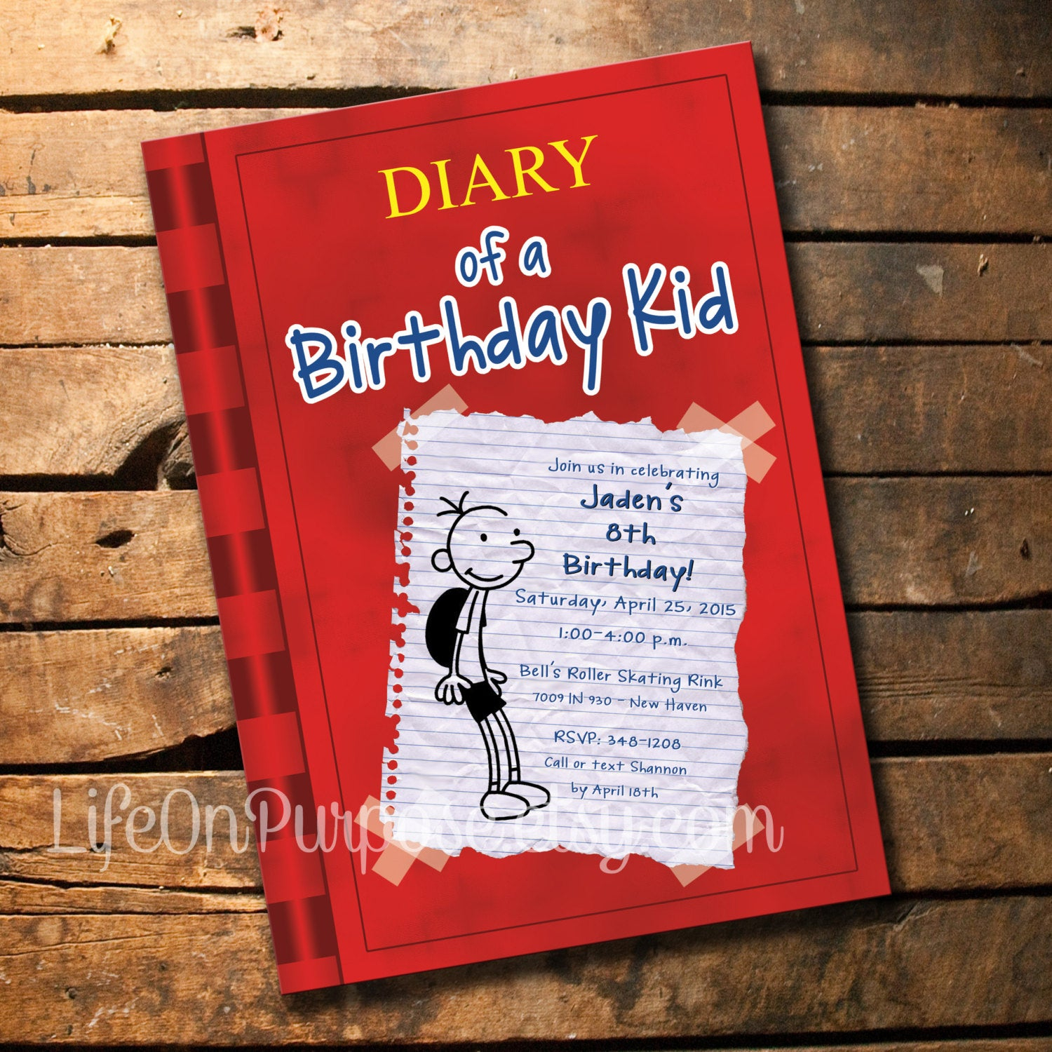 Diary Of A Wimpy Kid Birthday Party Invitations Etsy intended for size 1500 X 1500