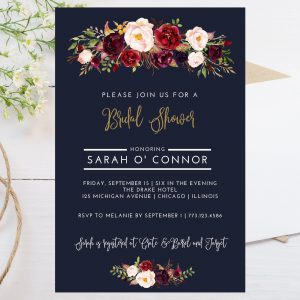 Digital 4x6 Fall Theme Bridal Shower Invitation Dark Navy Blue pertaining to sizing 2500 X 2500