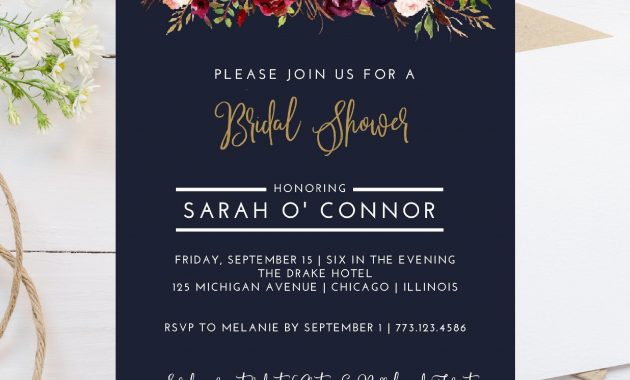 Digital 4x6 Fall Theme Bridal Shower Invitation Dark Navy Blue within sizing 2500 X 2500