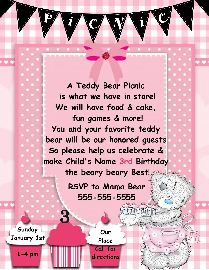 Digital Design Teddy Bear Picnic Invitation Template Grandkids In pertaining to size 850 X 1100
