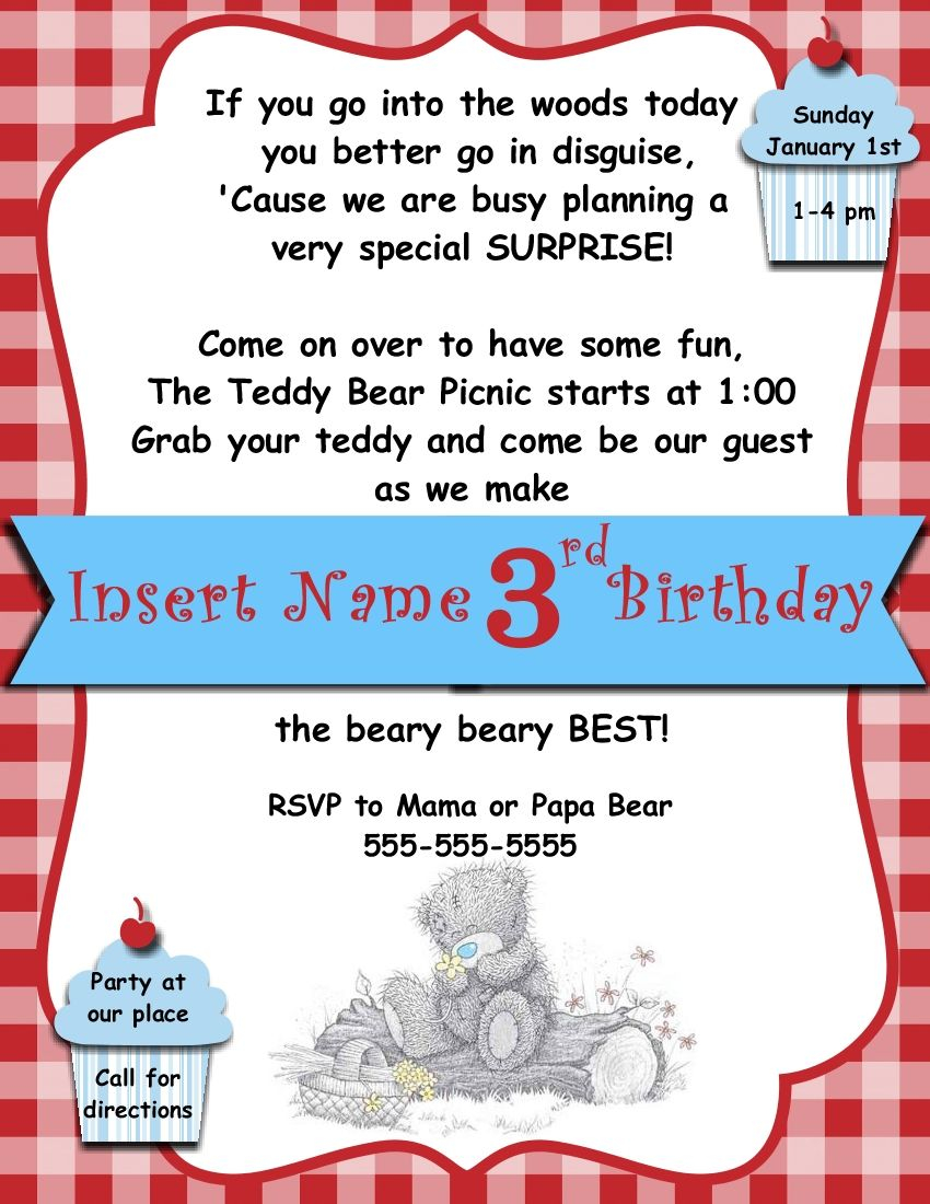 Digital Teddy Bear Picnic Invitation Template Andrews B Day throughout size 850 X 1100