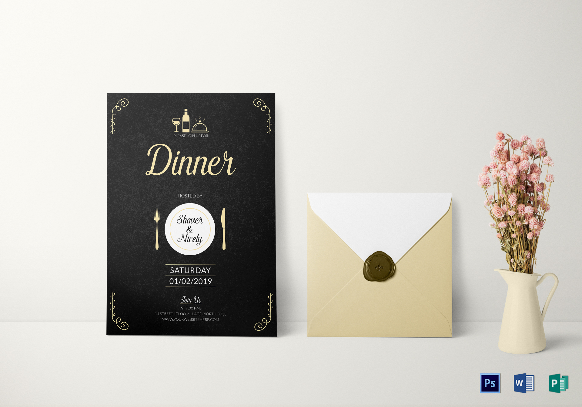 Dinner Invitation Card Design Template In Word Psd Publisher in measurements 1920 X 1344