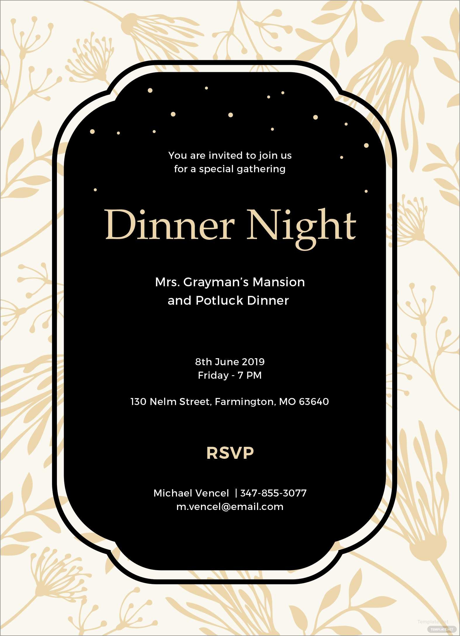 Dinner Party Invitation Template Word Invitation Templates Free intended for measurements 1575 X 2175