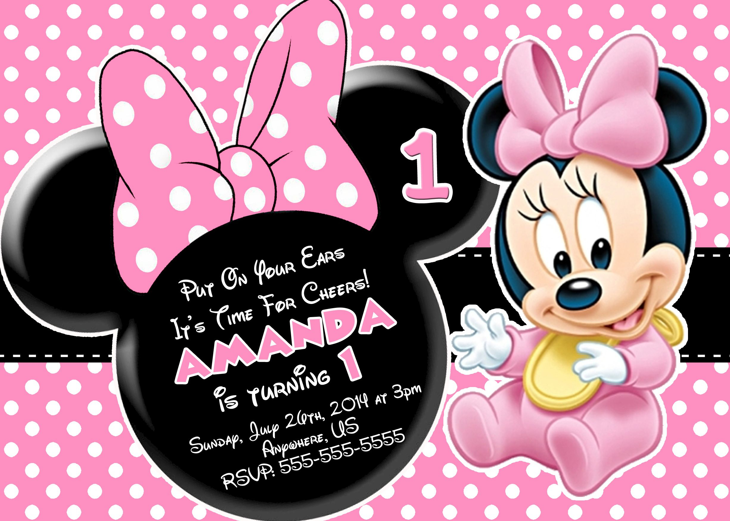 Disney Ba Minnie Mouse 1st Birthday Invitations 899 Available At intended for size 2450 X 1750