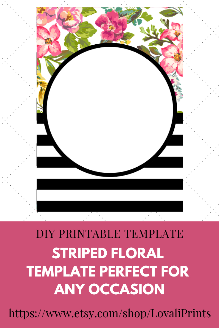 Diy Blank Striped Floral Invitation Template Printable Instant for dimensions 735 X 1102