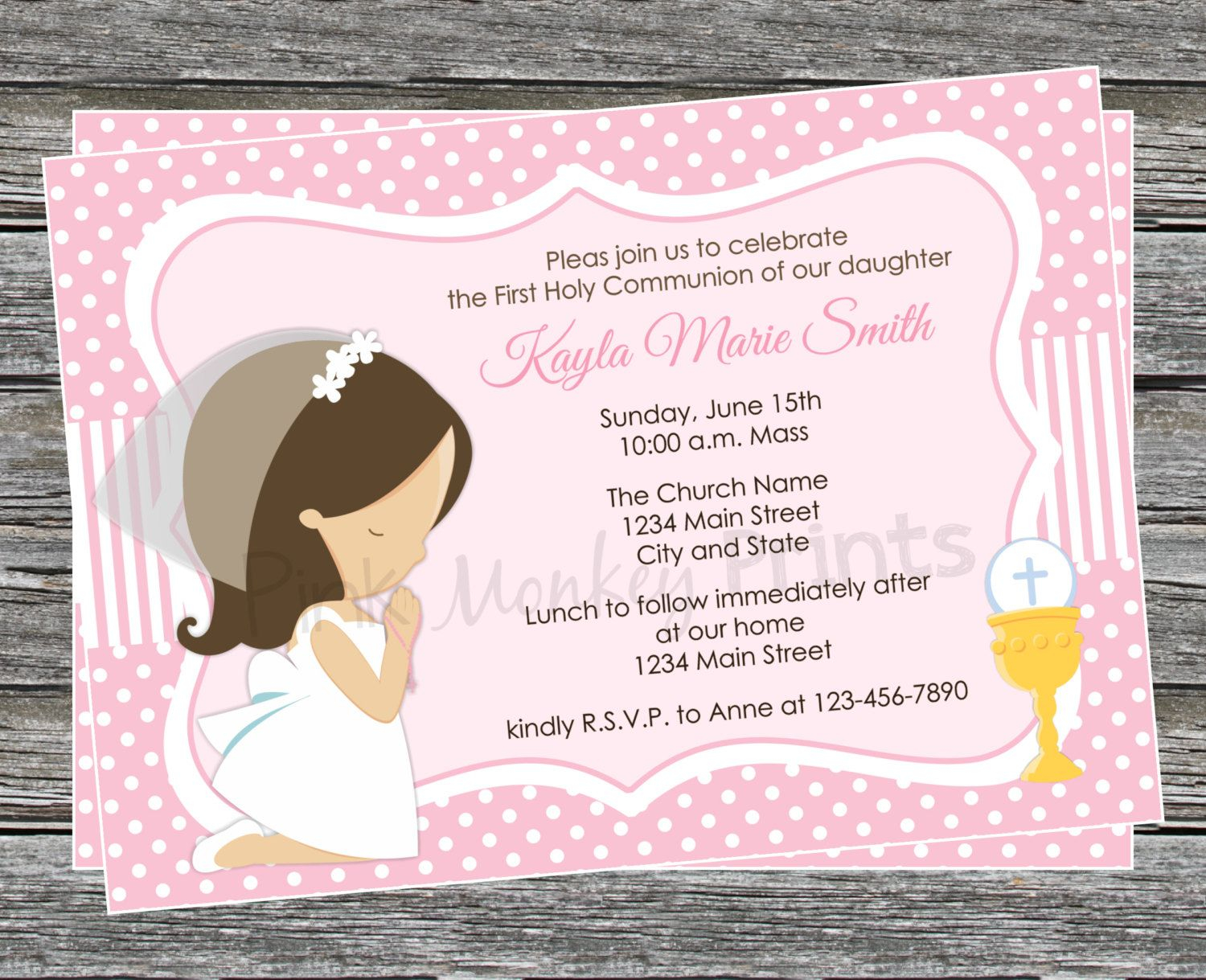 Diy Girl First Communion Invitation 2 Coordinating Items throughout size 1500 X 1219