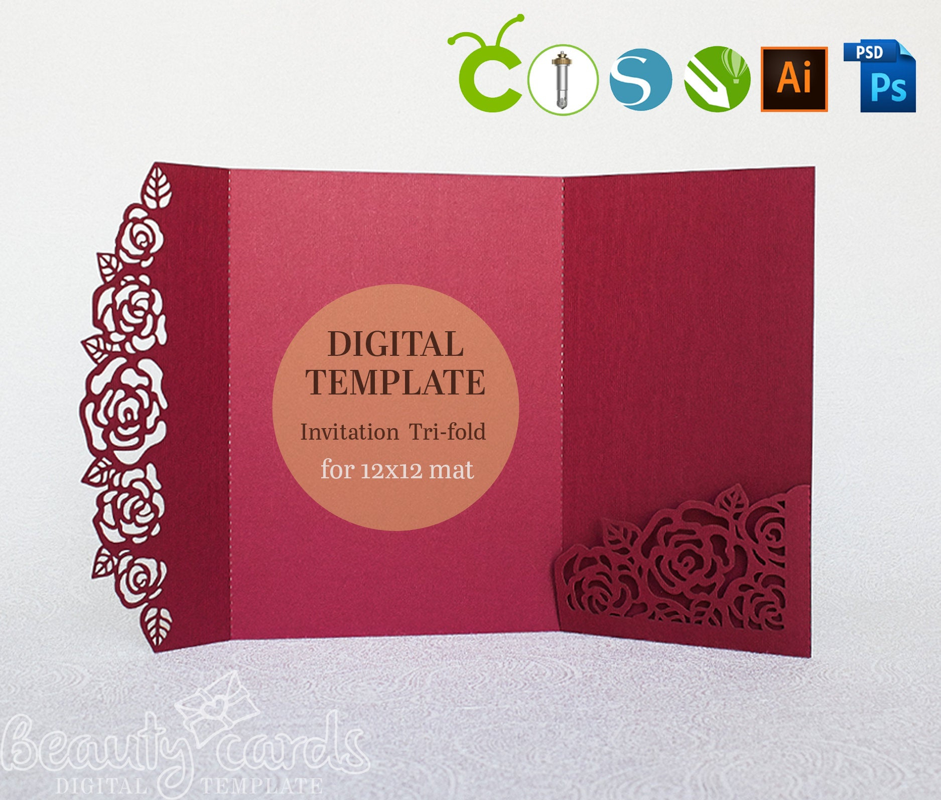 Diy Pocket Wedding Invitation Template Tri Fold Flower Rose Etsy within sizing 1875 X 1594