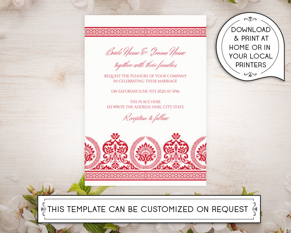 Diy Printable 5x7 Wedding Invitation Template Indian Etsy in measurements 1000 X 800