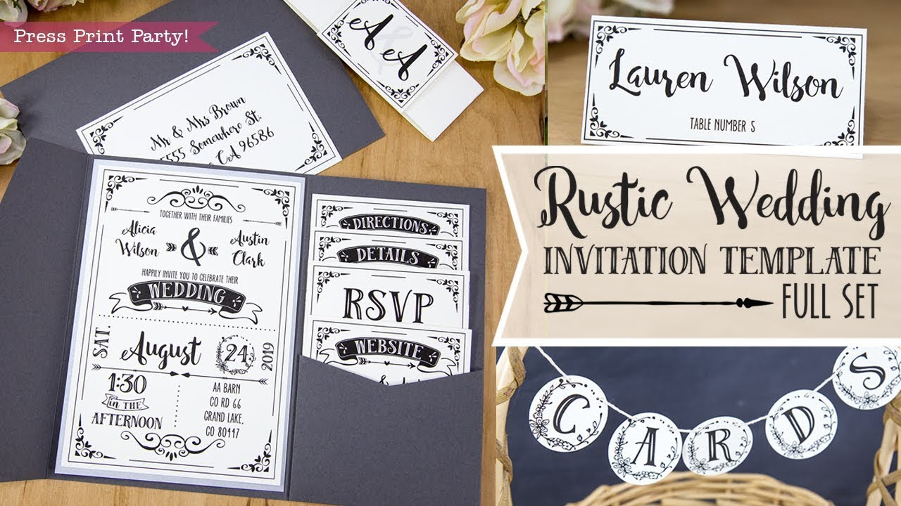 Diy Rustic Wedding Invitation Template Printable Details Menu regarding size 1280 X 720