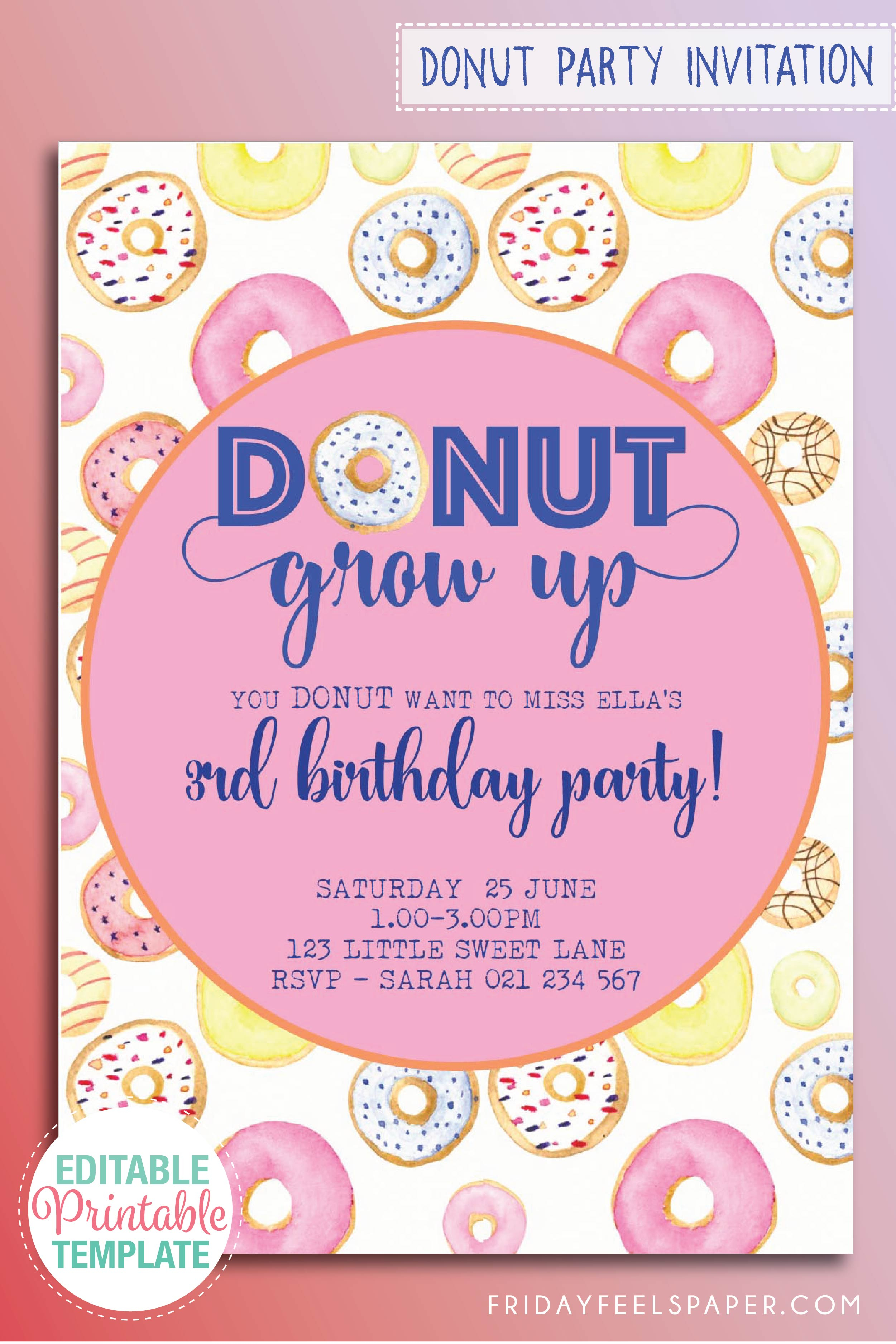 Donut Party Invitation Donut Grow Up Party Friday Feels Paper within dimensions 2501 X 3751