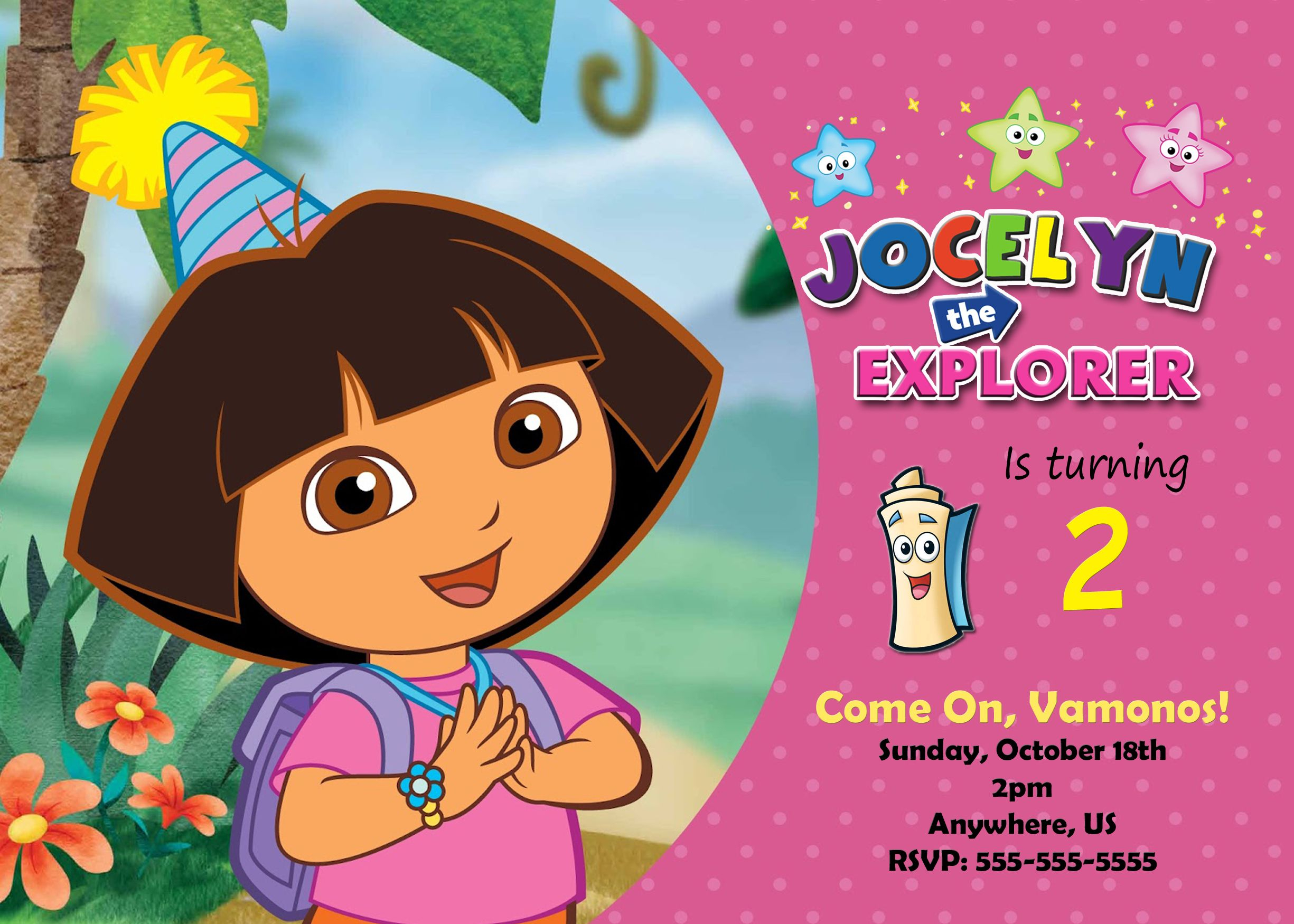 Dora The Explorer Birthday Party Invitations Templates Free Wording pertaining to sizing 2450 X 1750