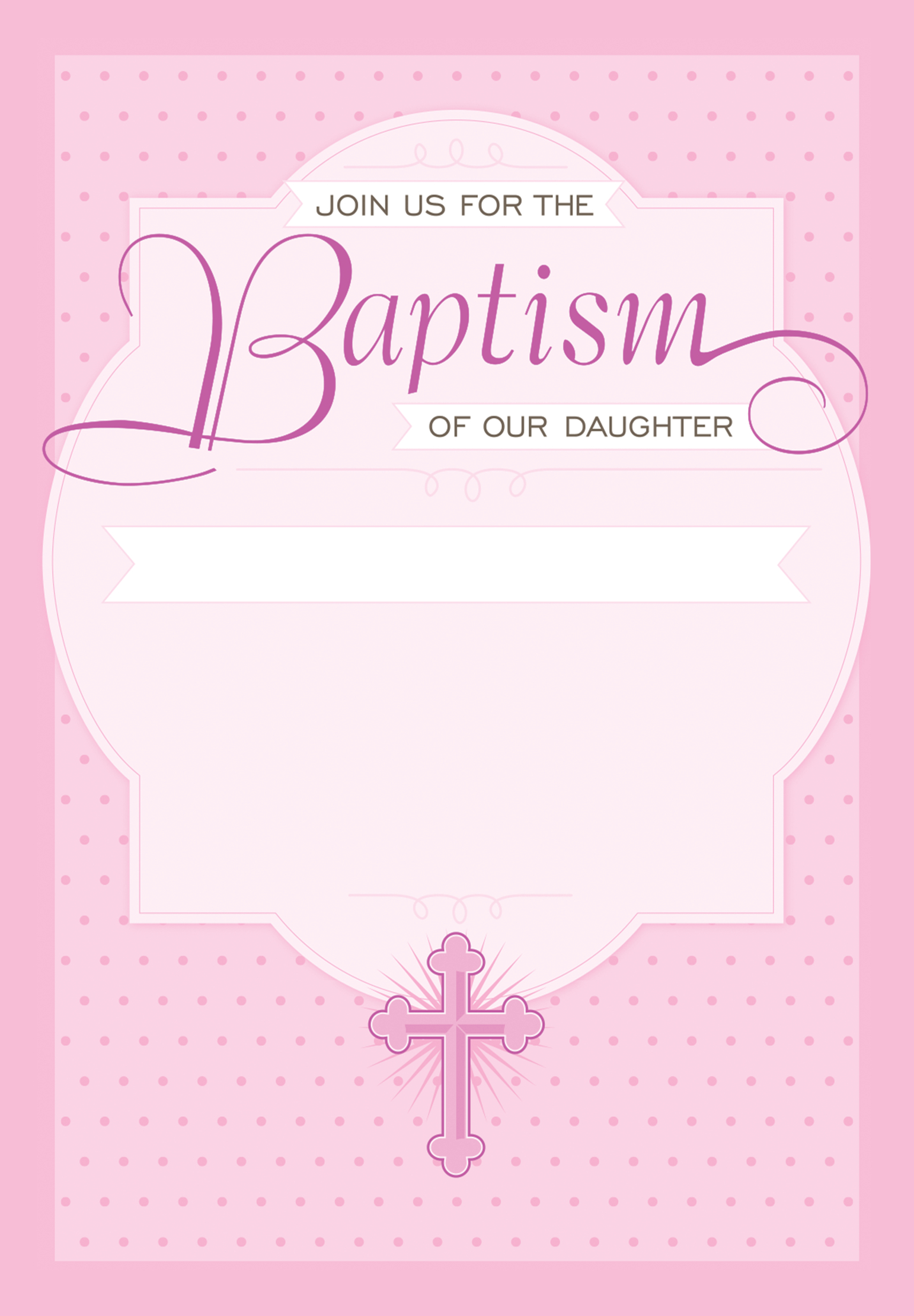 Dotted Pink Free Printable Baptism Christening Invitation in dimensions 1542 X 2220