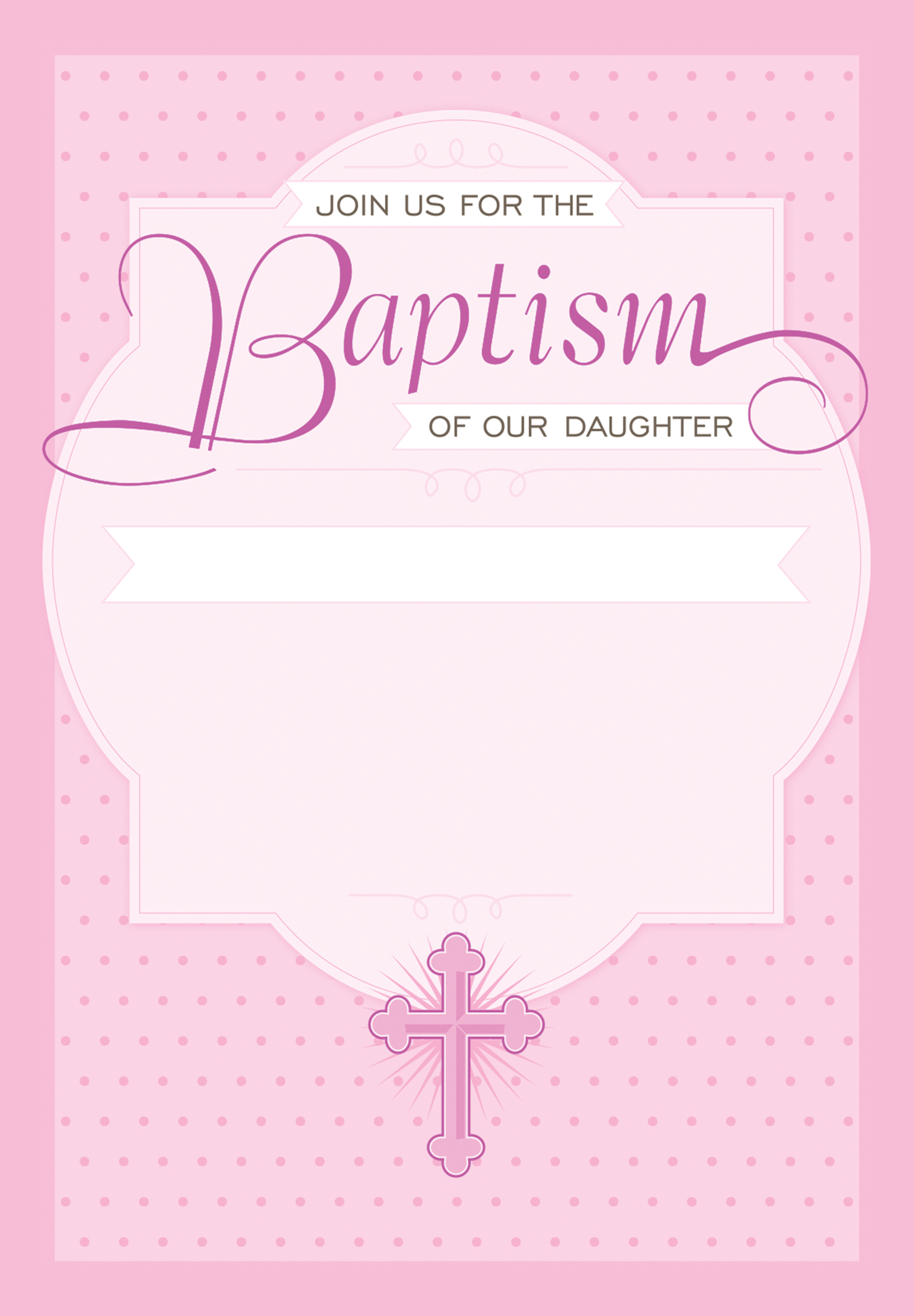 Dotted Pink Free Printable Baptism Christening Invitation in size 1542 X 2220