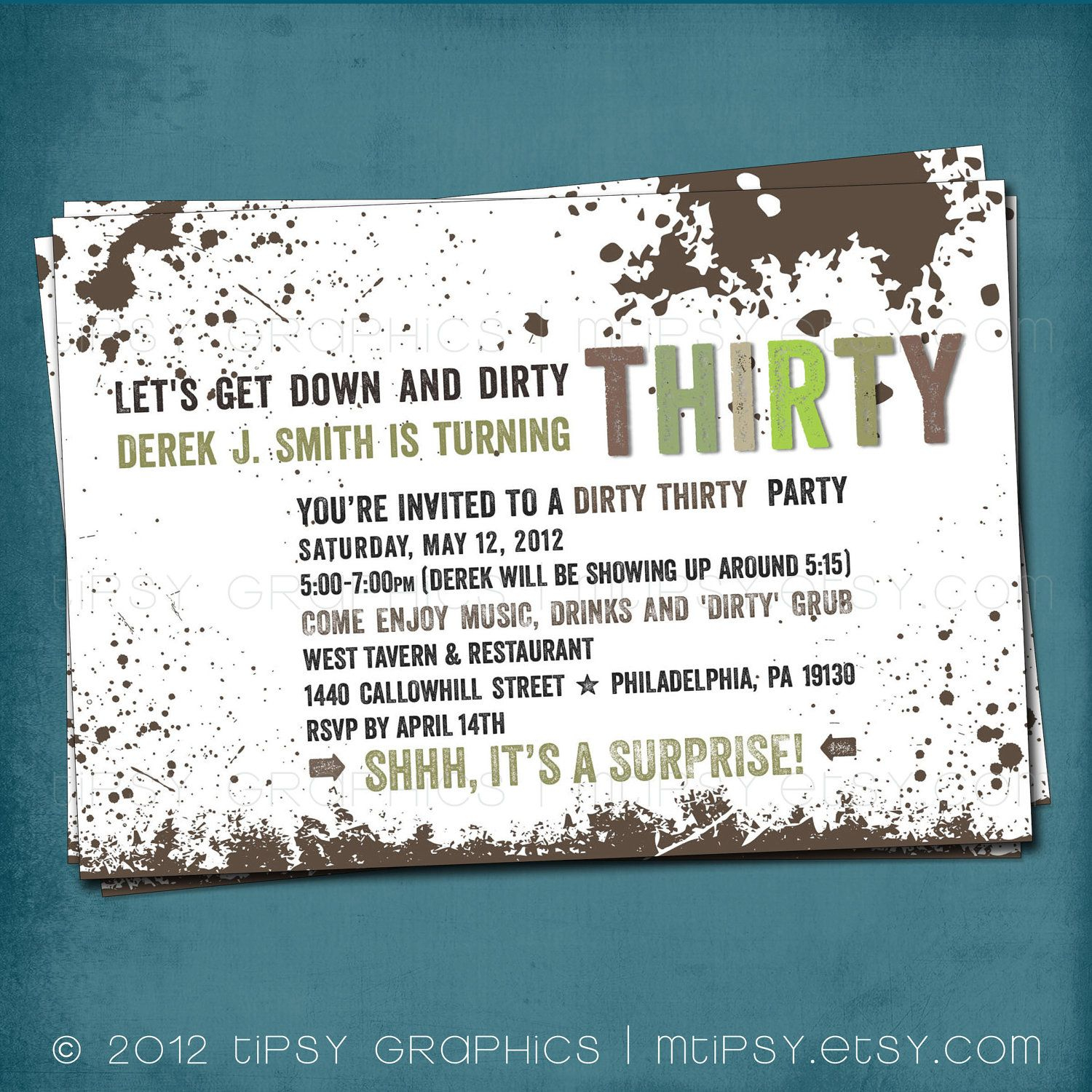 Down Dirty The Dirty Thirty 30th Birthday Party Invite Surprise with measurements 1500 X 1500