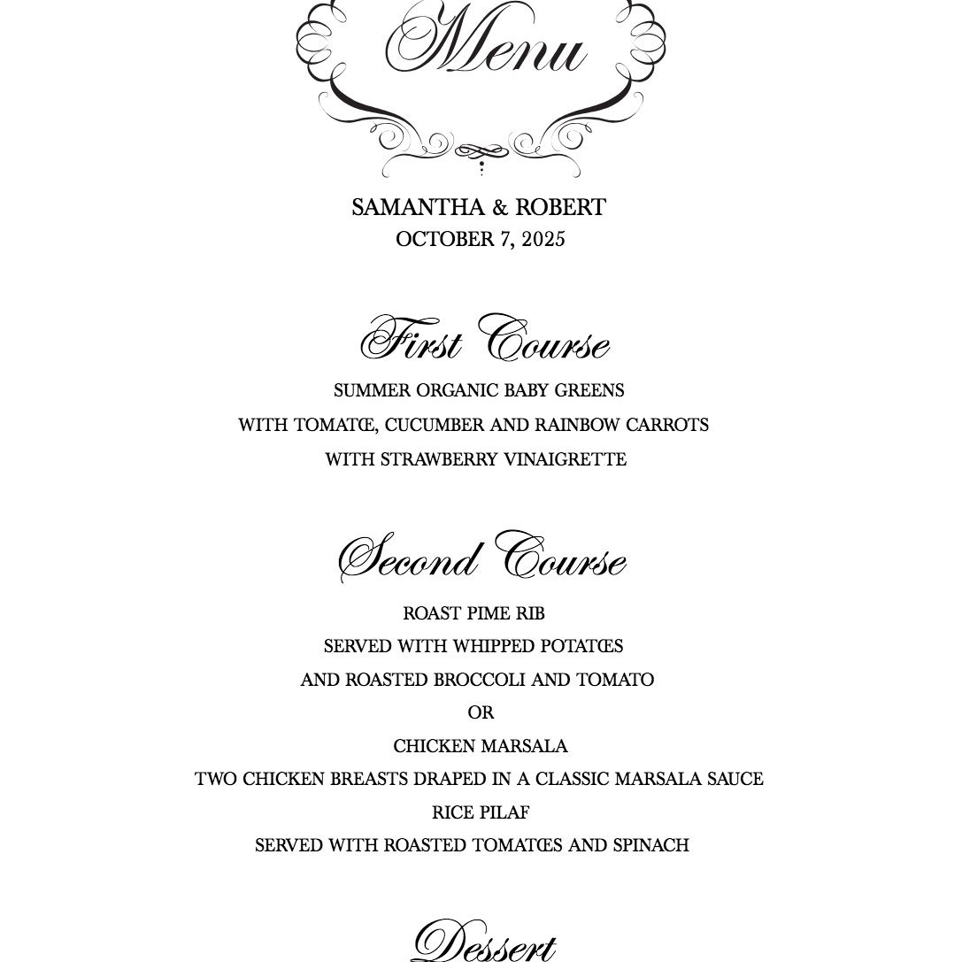 Download A Free Wedding Menu Template with regard to size 1087 X 1087