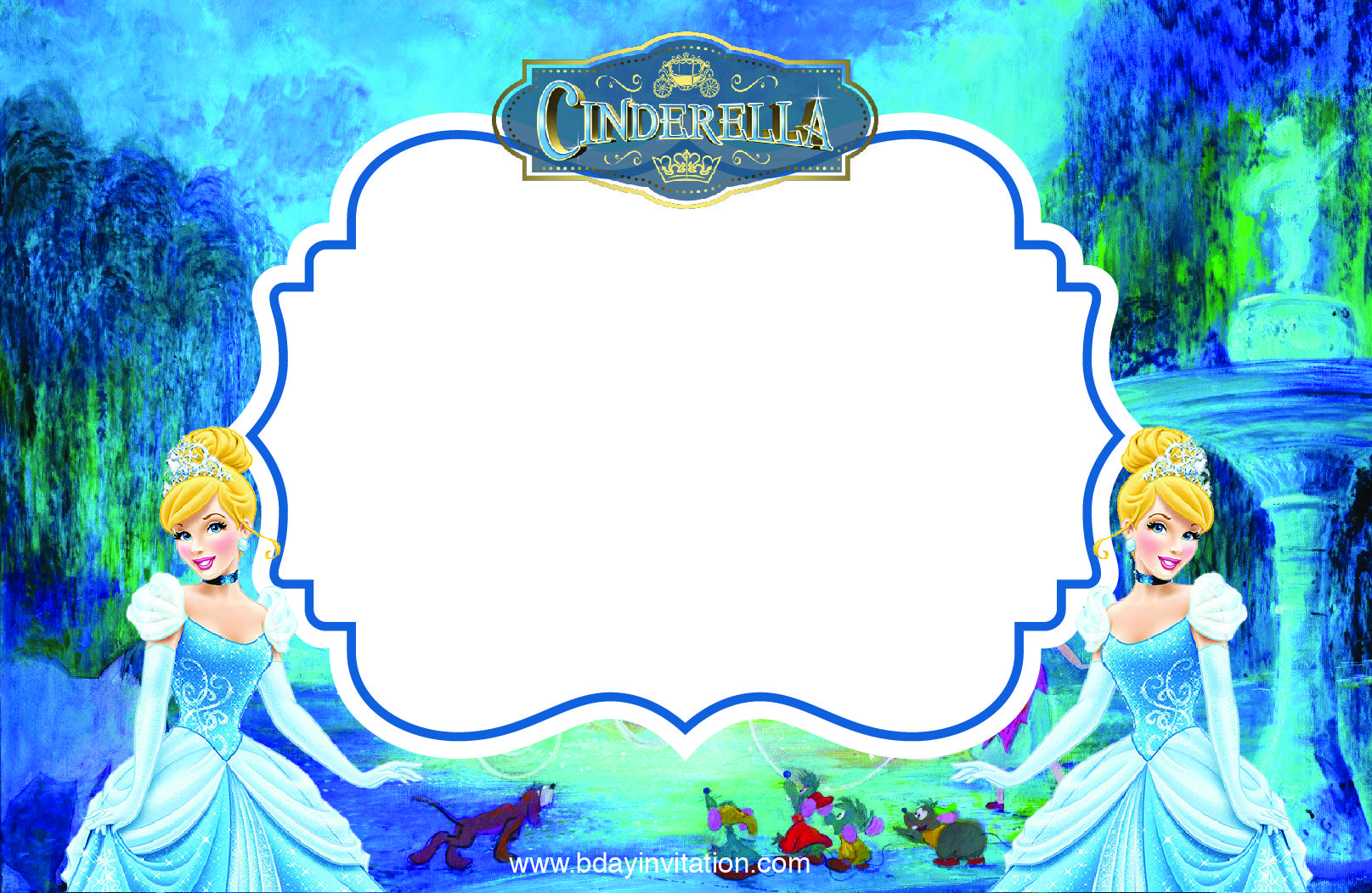 Download Free Printable Disney Cinderella Party Invitation Template with proportions 1615 X 1051