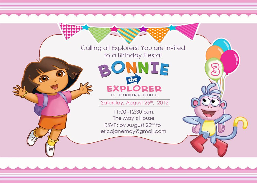 Download Free Template Dora The Explorer Birthday Party Invitations throughout measurements 1050 X 750