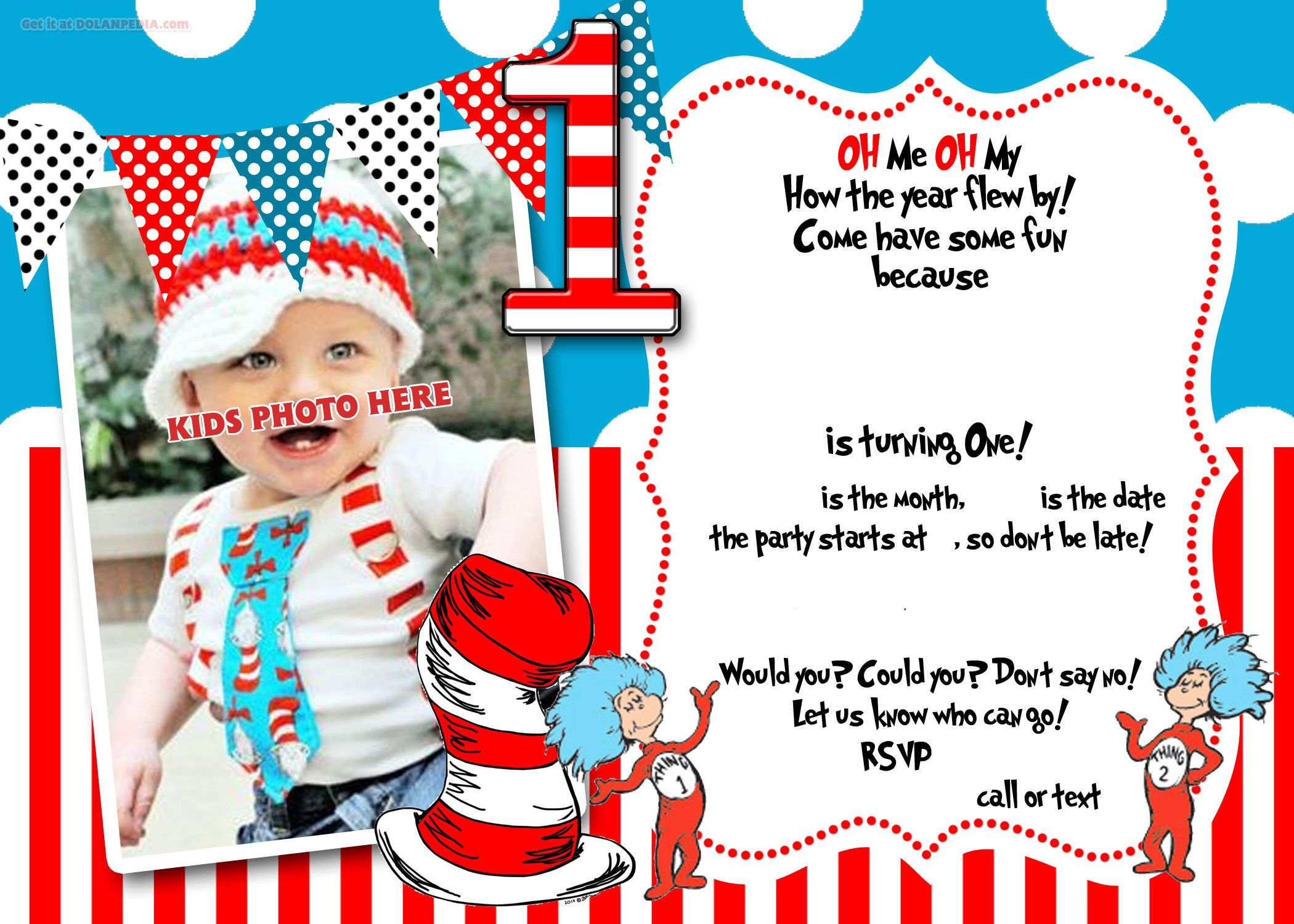 Drseuss 1st Birthday Invitation Template Party Ideas 1st for measurements 2100 X 1500