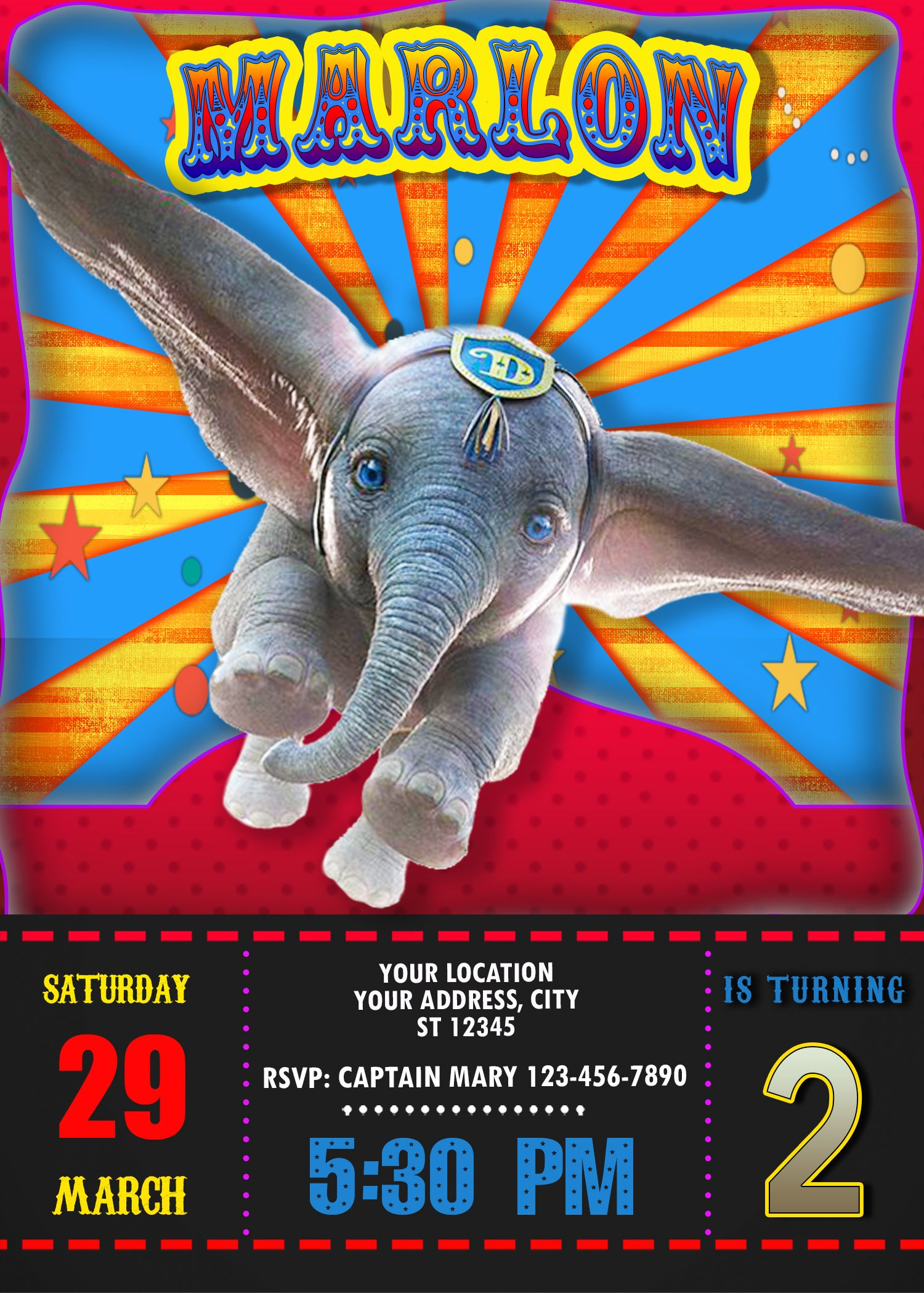 Dumbo Birthday Party Invitation Birthday Party Invite intended for measurements 1500 X 2100