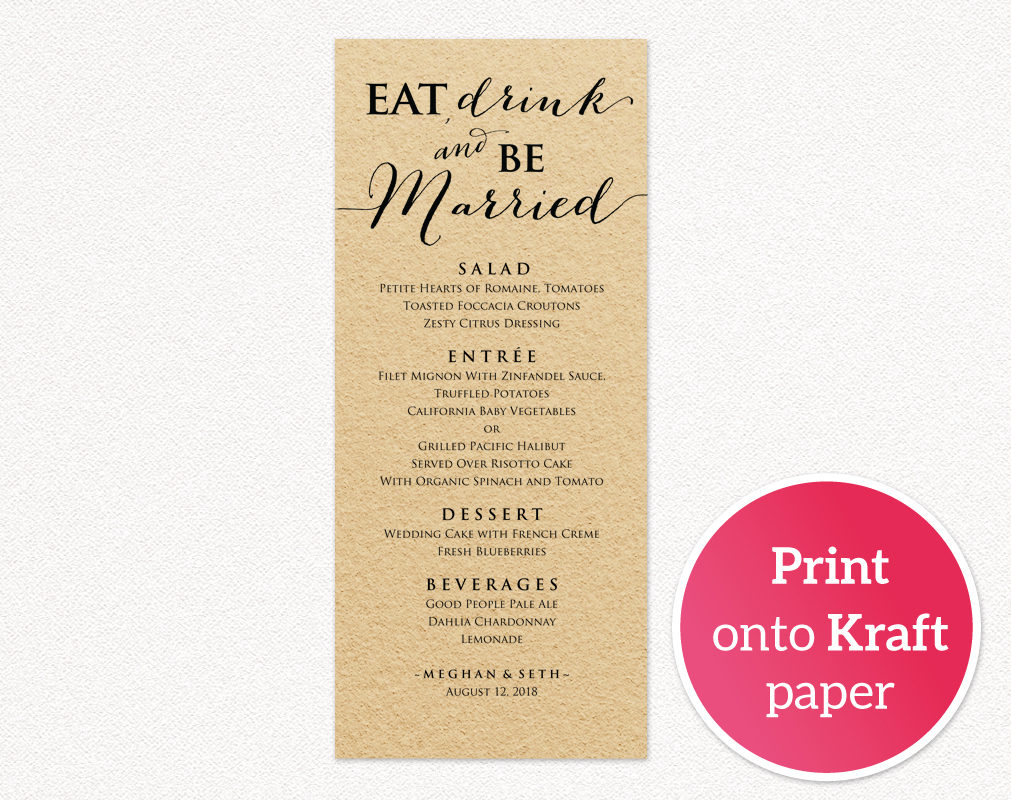 Eat Drink And Be Married Menu Wedding Templates And Printables with regard to sizing 1011 X 800