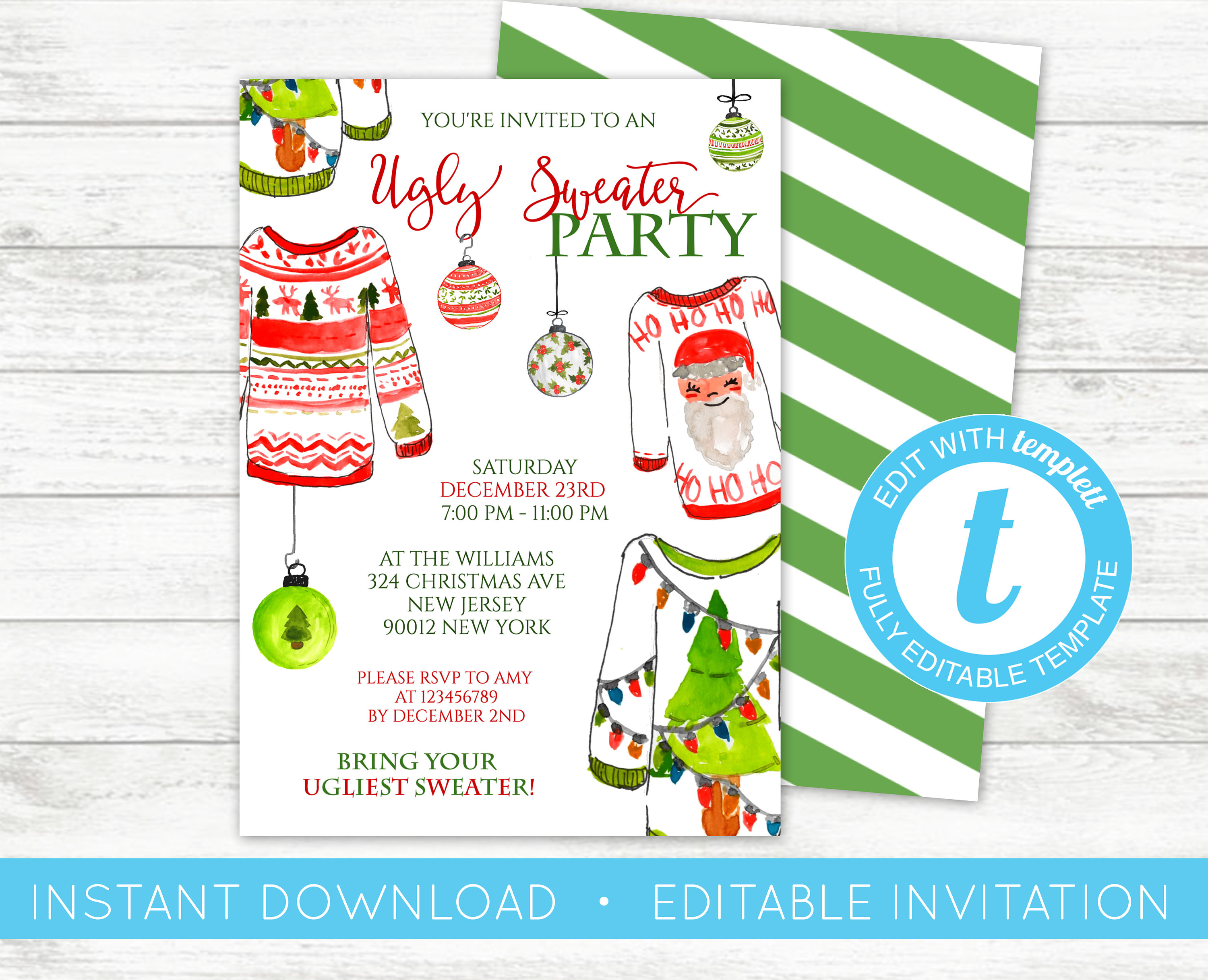 Edit Yourself Ugly Christmas Sweater Invitation Ugly Sweater Etsy within dimensions 3000 X 2434