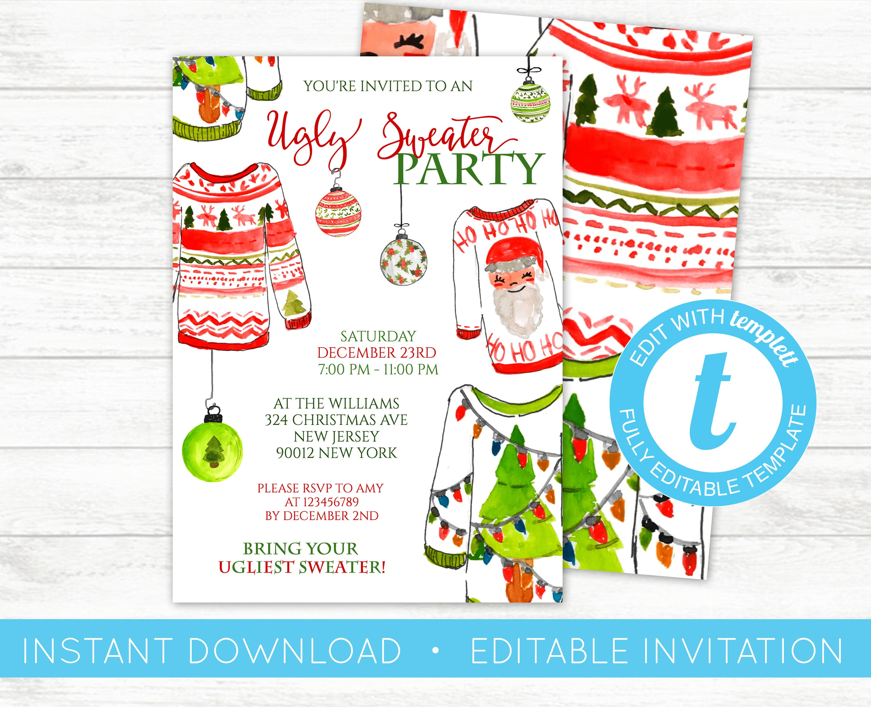 Edit Yourself Ugly Christmas Sweater Invitation Ugly Sweater Etsy within sizing 3000 X 2434