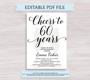 Editable 60th Birthday Invitation Template Cheers To 60 Etsy regarding sizing 1700 X 1500