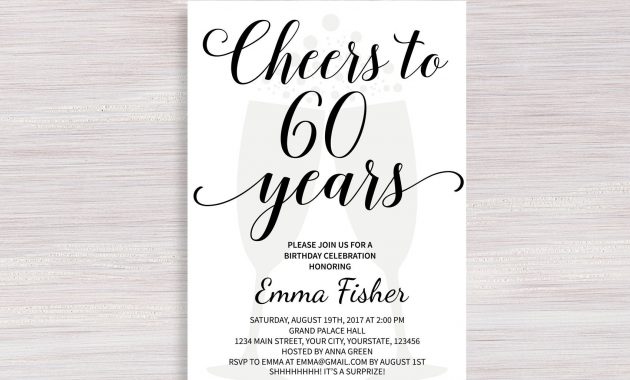 Editable 60th Birthday Invitation Template Cheers To 60 Etsy regarding sizing 1700 X 1500