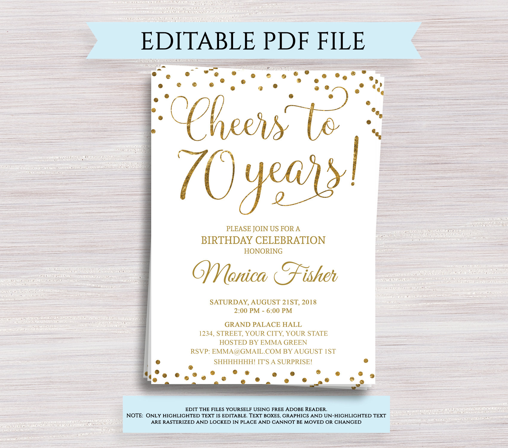 Editable 70th Birthday Party Invitation Template Cheers To 70 Etsy for sizing 1700 X 1500