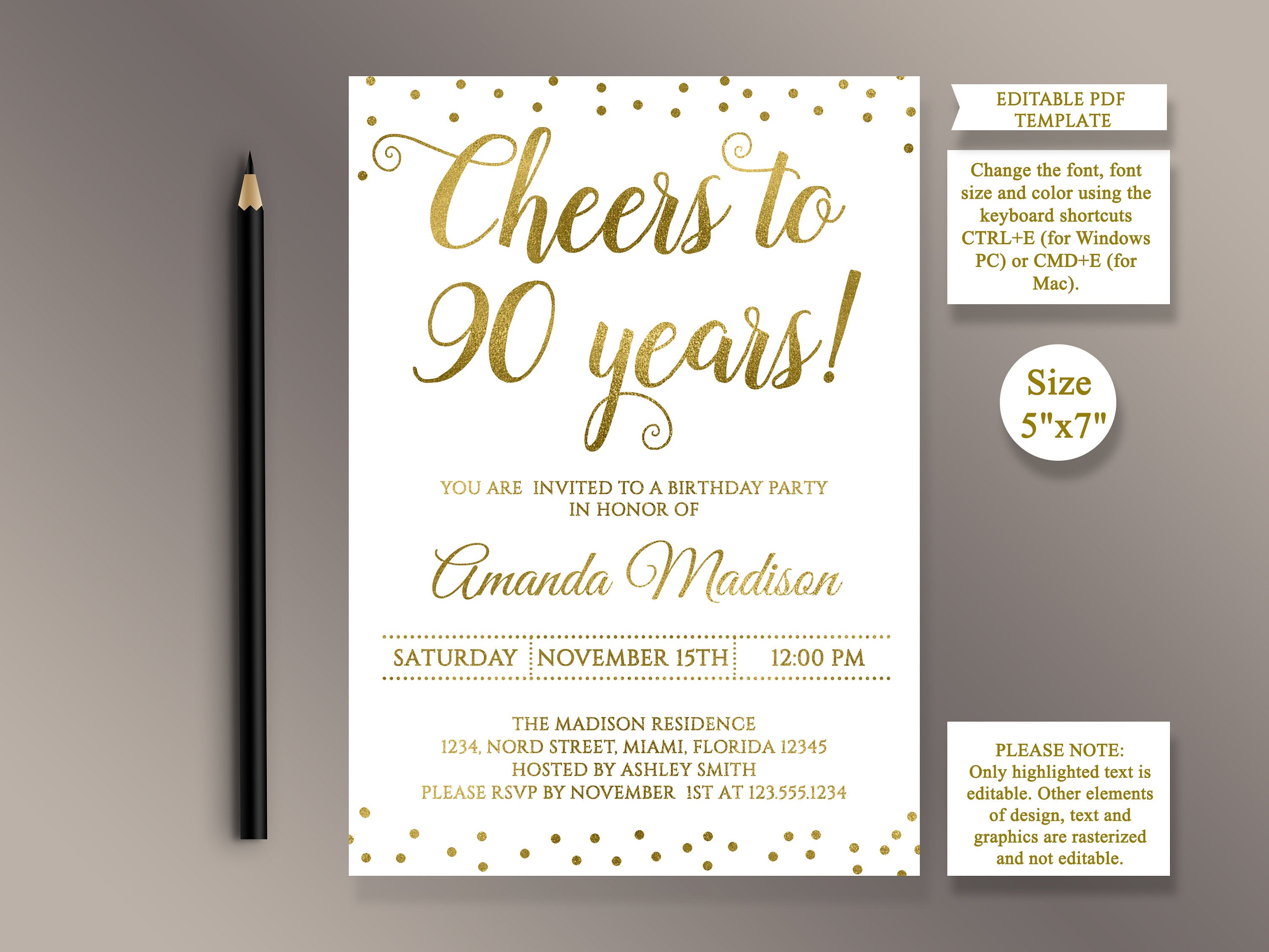 Editable 90th Birthday Party Invitation Template Cheers To 90 Etsy regarding proportions 3000 X 2250