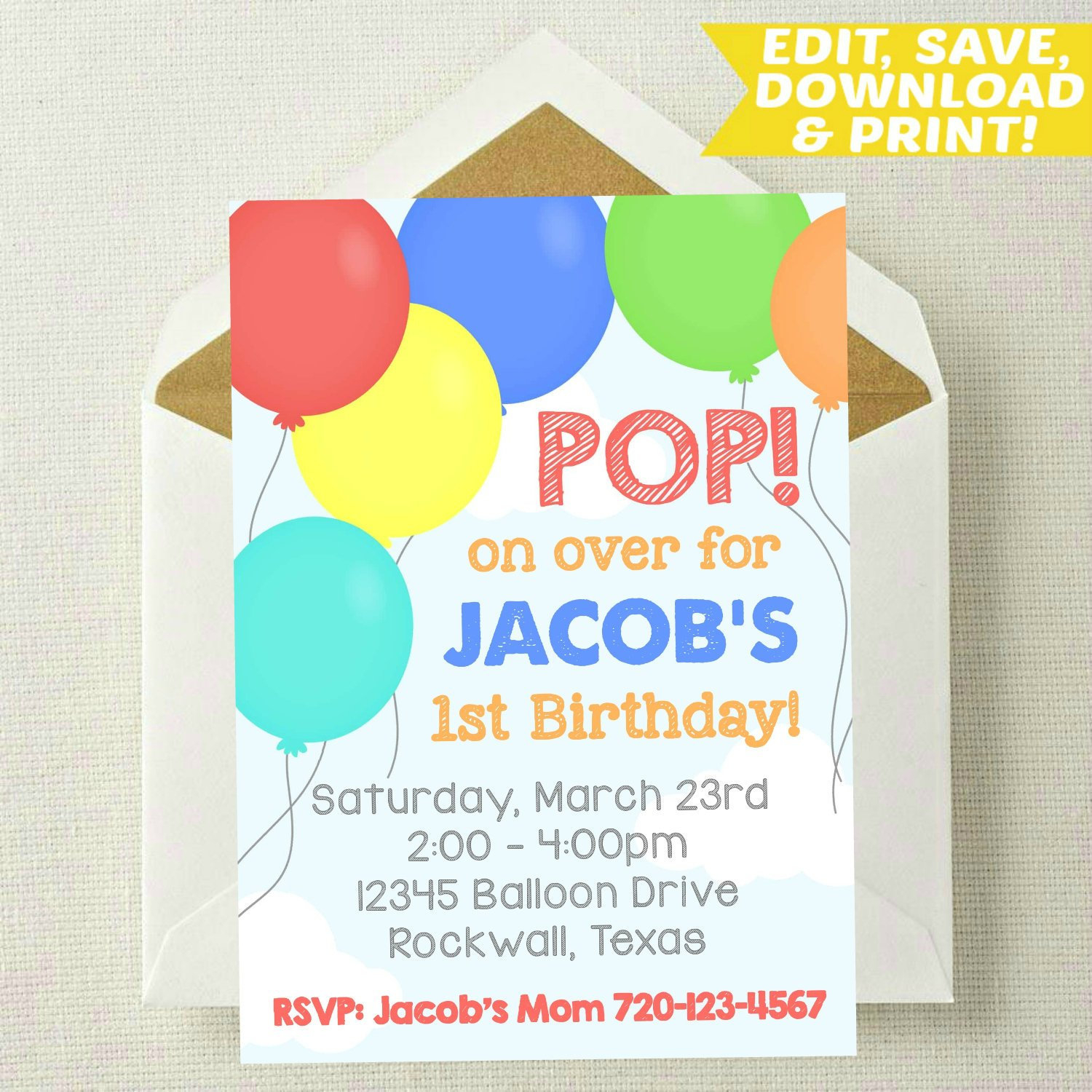 Editable Balloon Invitation Balloon Invite Balloon Party Etsy within measurements 1500 X 1500