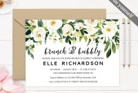 Editable Brunch And Bubbly Invitation Printable Greenery White inside size 1000 X 800