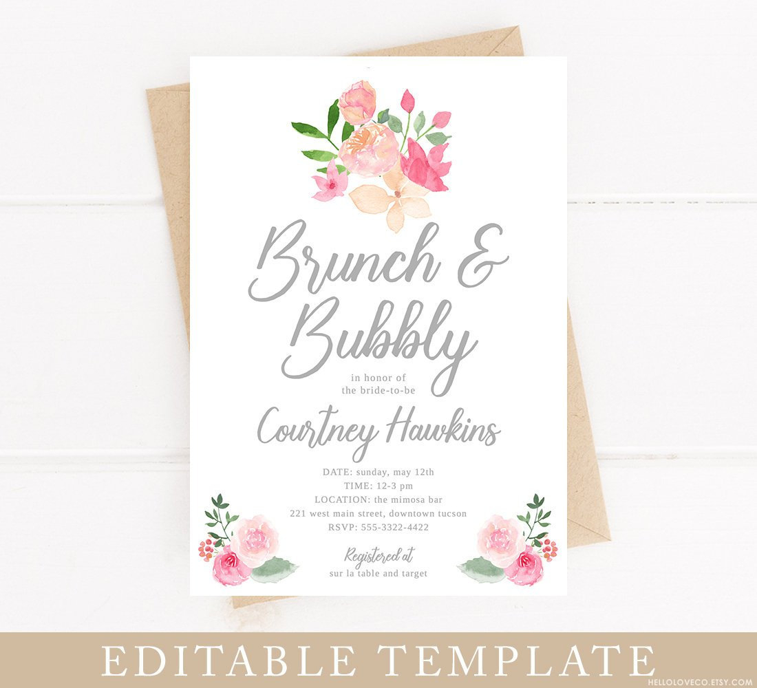 Editable Brunch And Bubbly Invitation Template Pink And Peach Etsy for dimensions 1100 X 1000