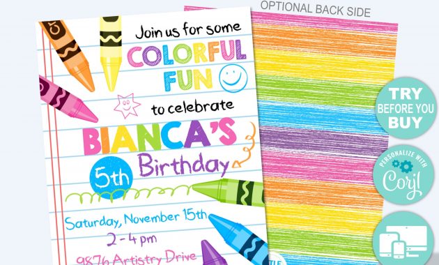 Editable Crayon Art Party Birthday Invitation Template For Etsy for sizing 2700 X 3000