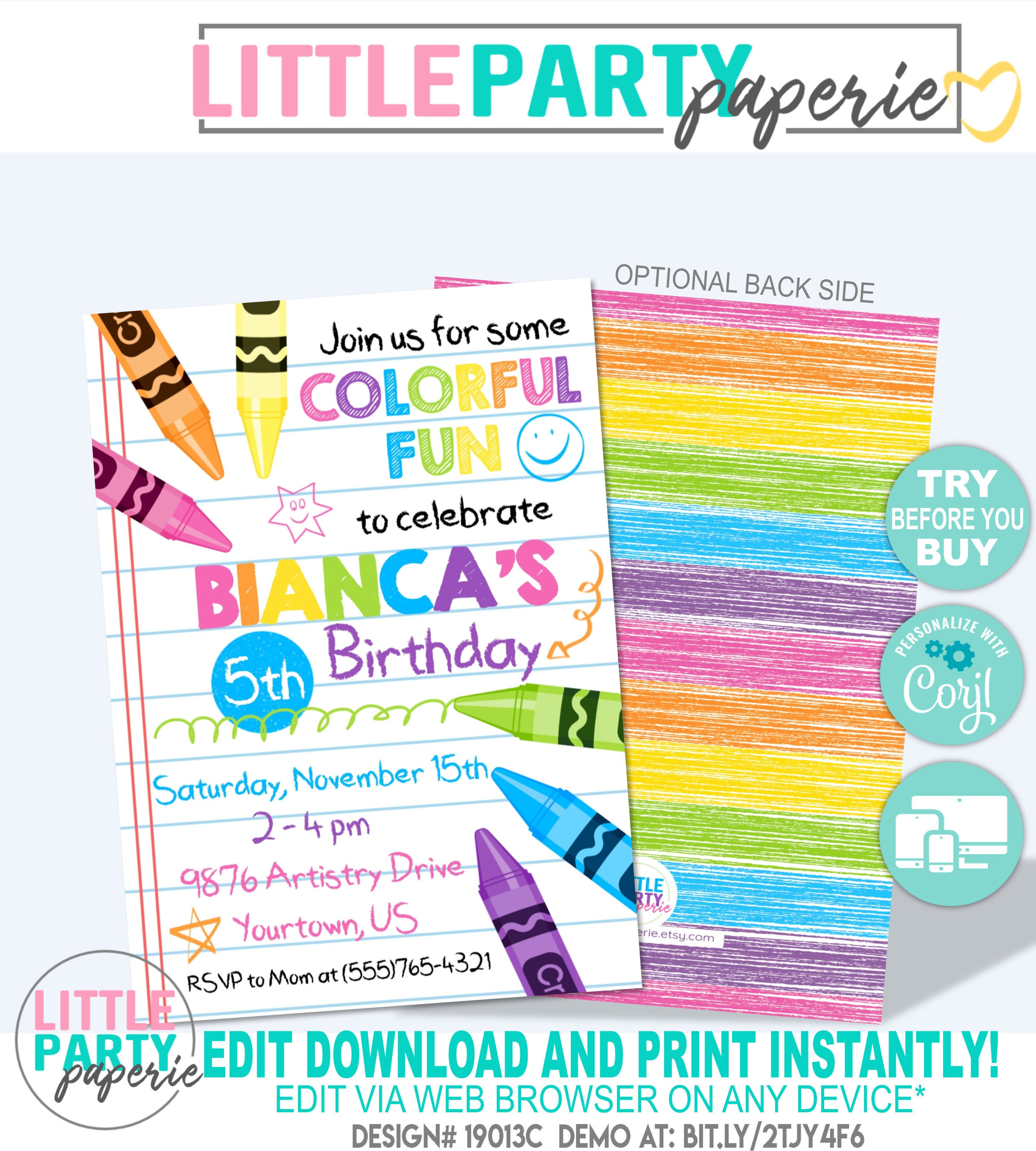 Editable Crayon Art Party Birthday Invitation Template For Etsy for sizing 2700 X 3000