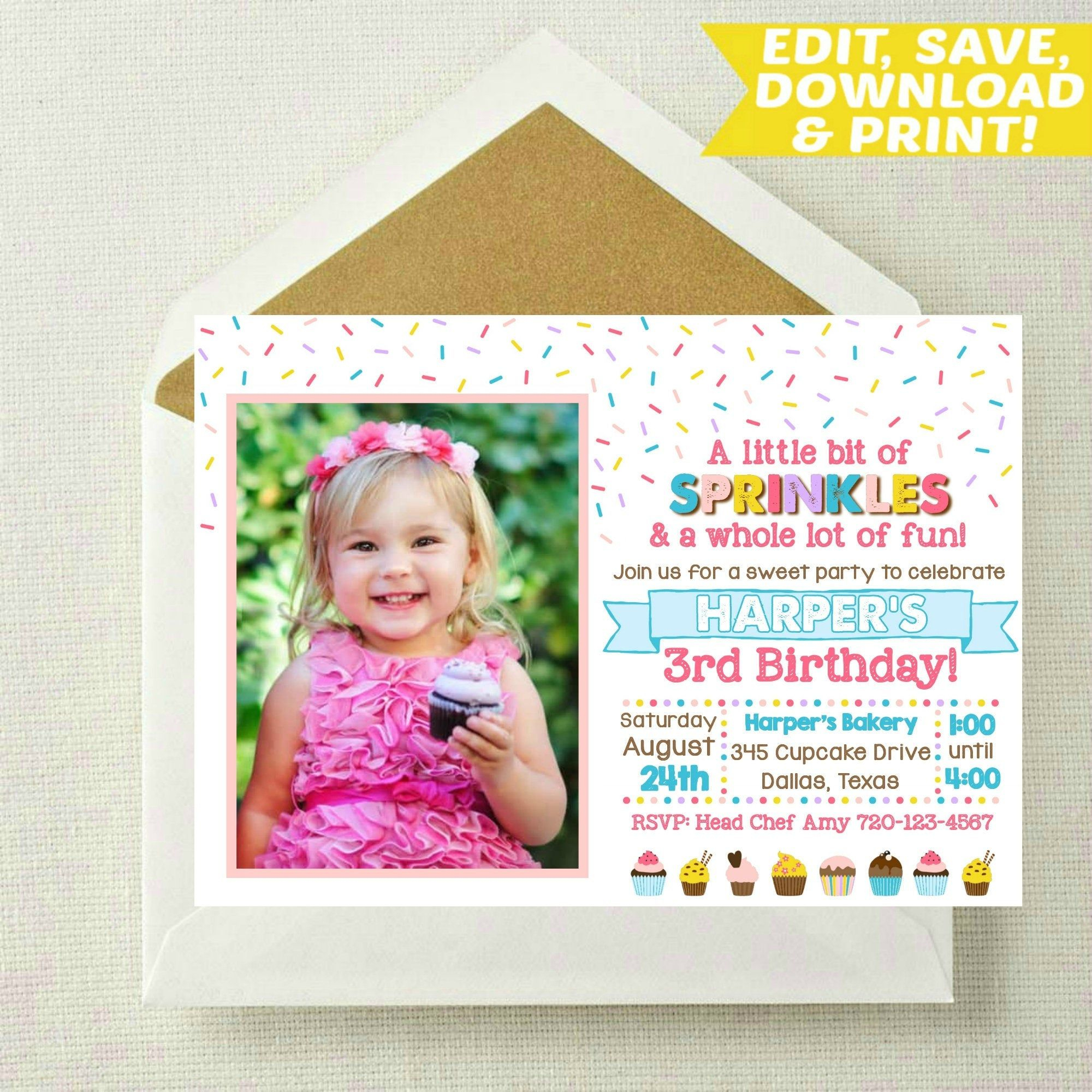 Editable Cupcake Photo Invitation Cupcake Birthday Invitation pertaining to measurements 2000 X 2000