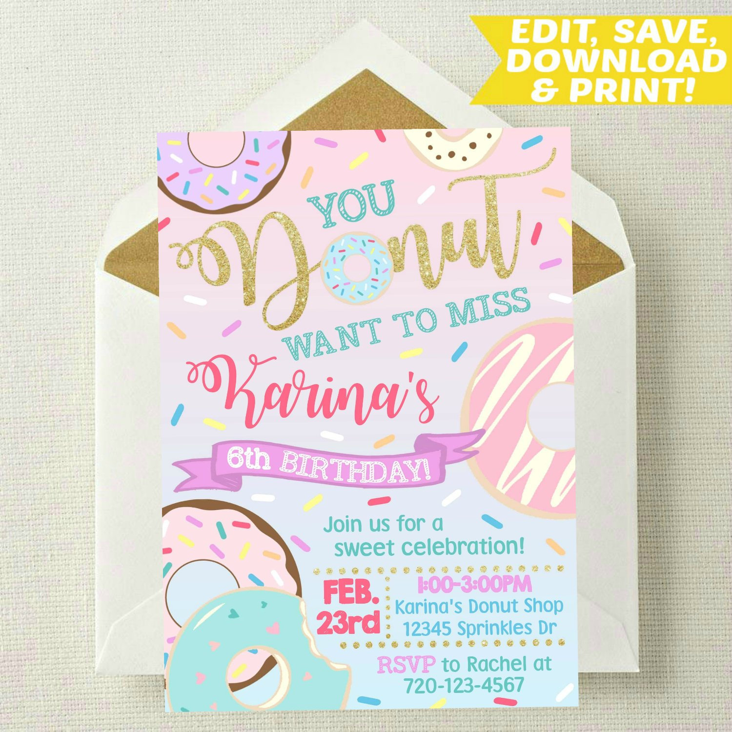 Editable Donut Invitation Donut Birthday Invite Donut Etsy pertaining to measurements 1500 X 1500